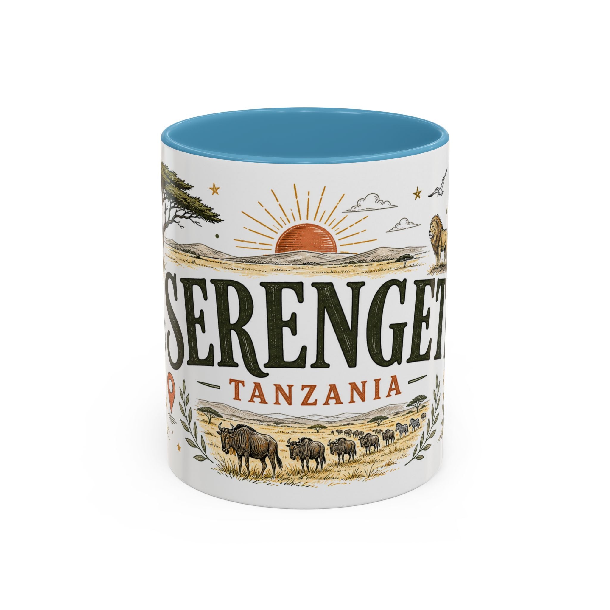 Serengeti Coffee Mug | Travel Destination Souvenir Gift | Accent Color Ceramic 11oz 15oz