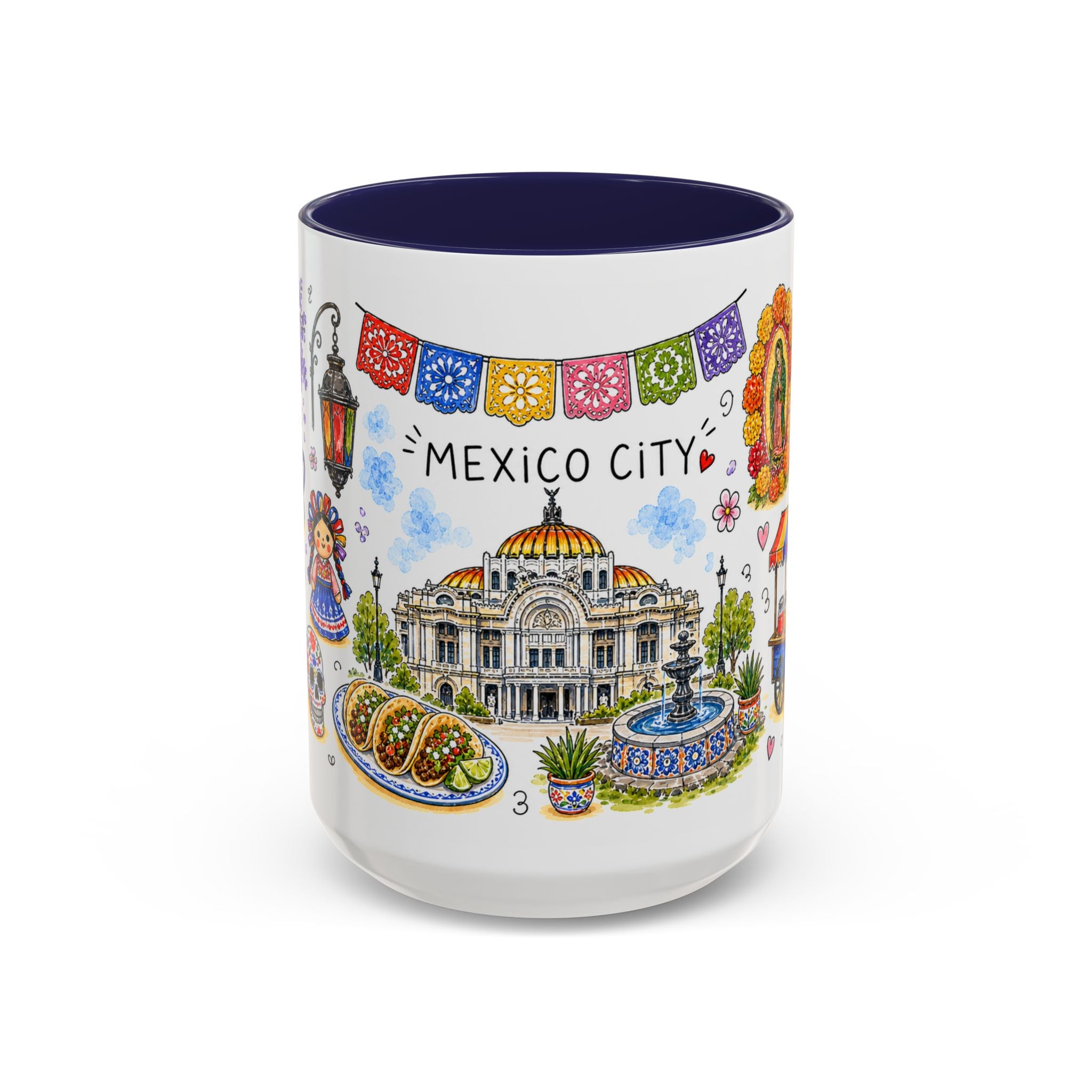 Mexico City Illustrated Travel Mug | City Souvenir Accent Coffee Mug | 11oz 15oz Ceramic Cup
