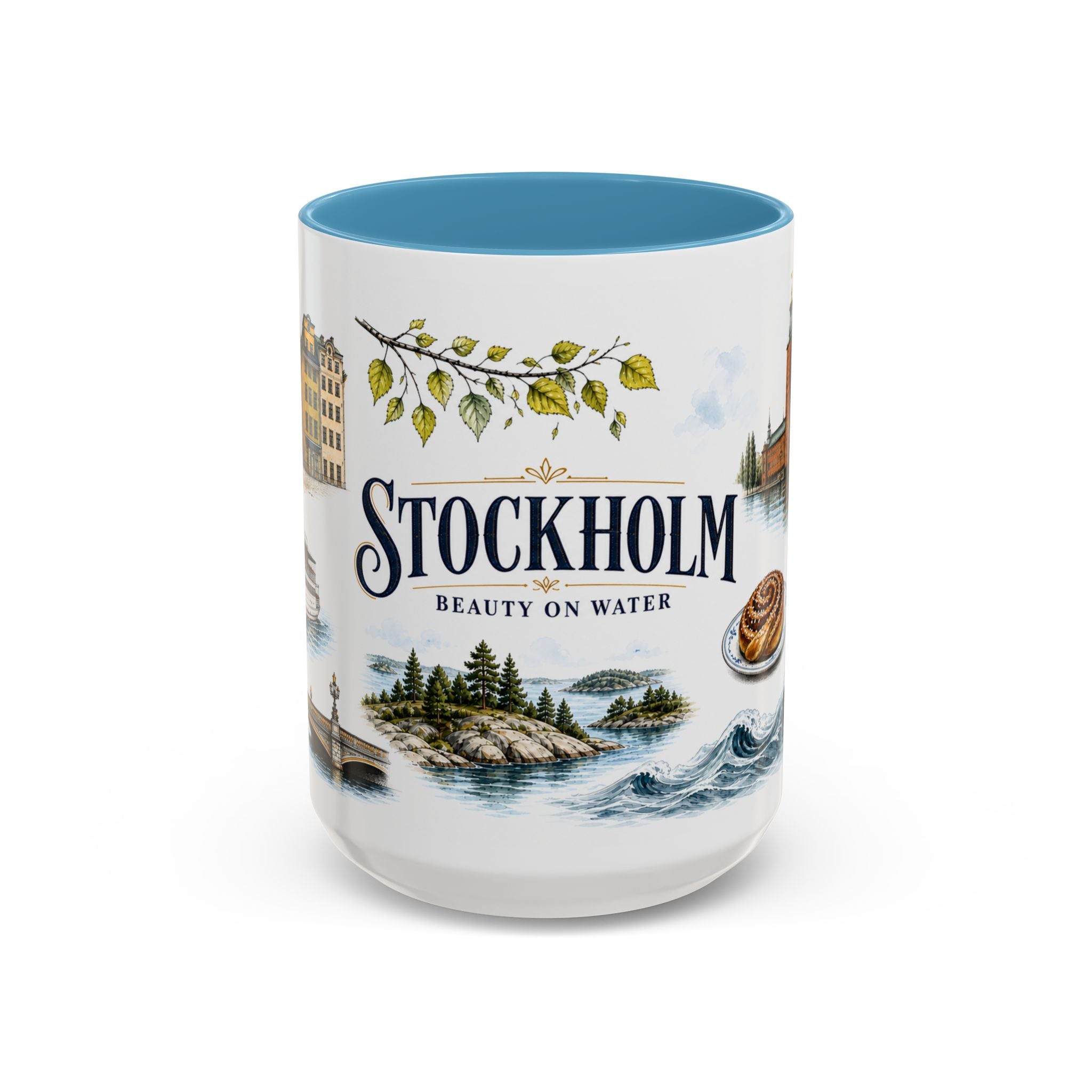 Stockholm Coffee Mug | Sweden Travel Souvenir | Vintage Illustrated City Gift | 11 oz 15 oz Accent Mug