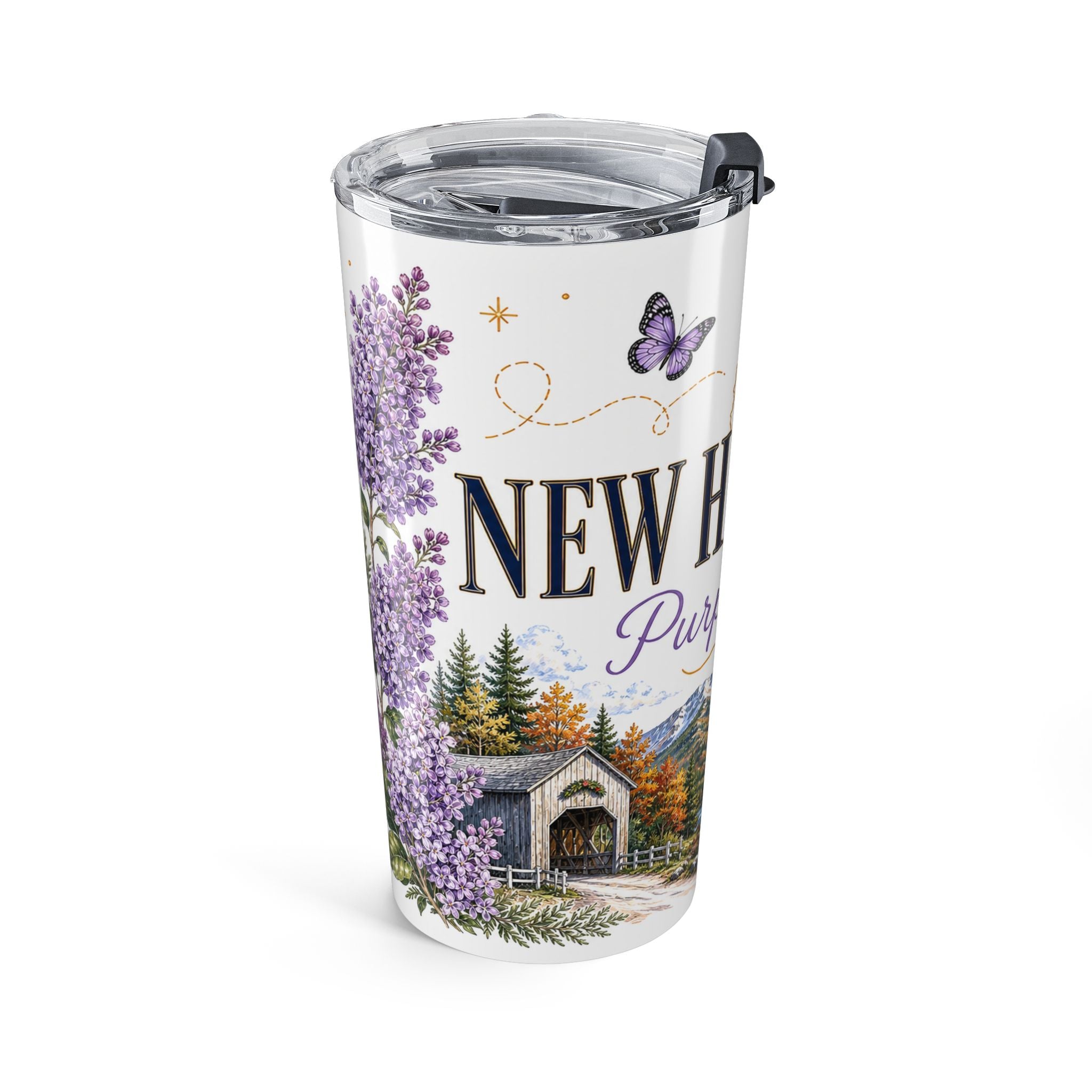 New Hampshire State Flower 20oz Tumbler | Purple Lilac Botanical State Flower Gift | Insulated Stainless Steel Travel Cup