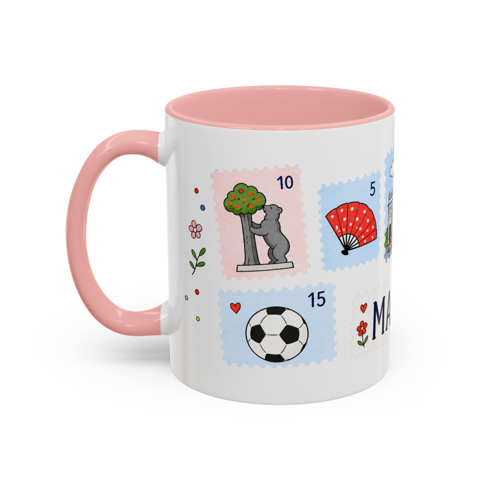 Madrid Coffee Mug | Postage Stamp Collage Mug | Travel Souvenir Accent Cup 11oz 15oz