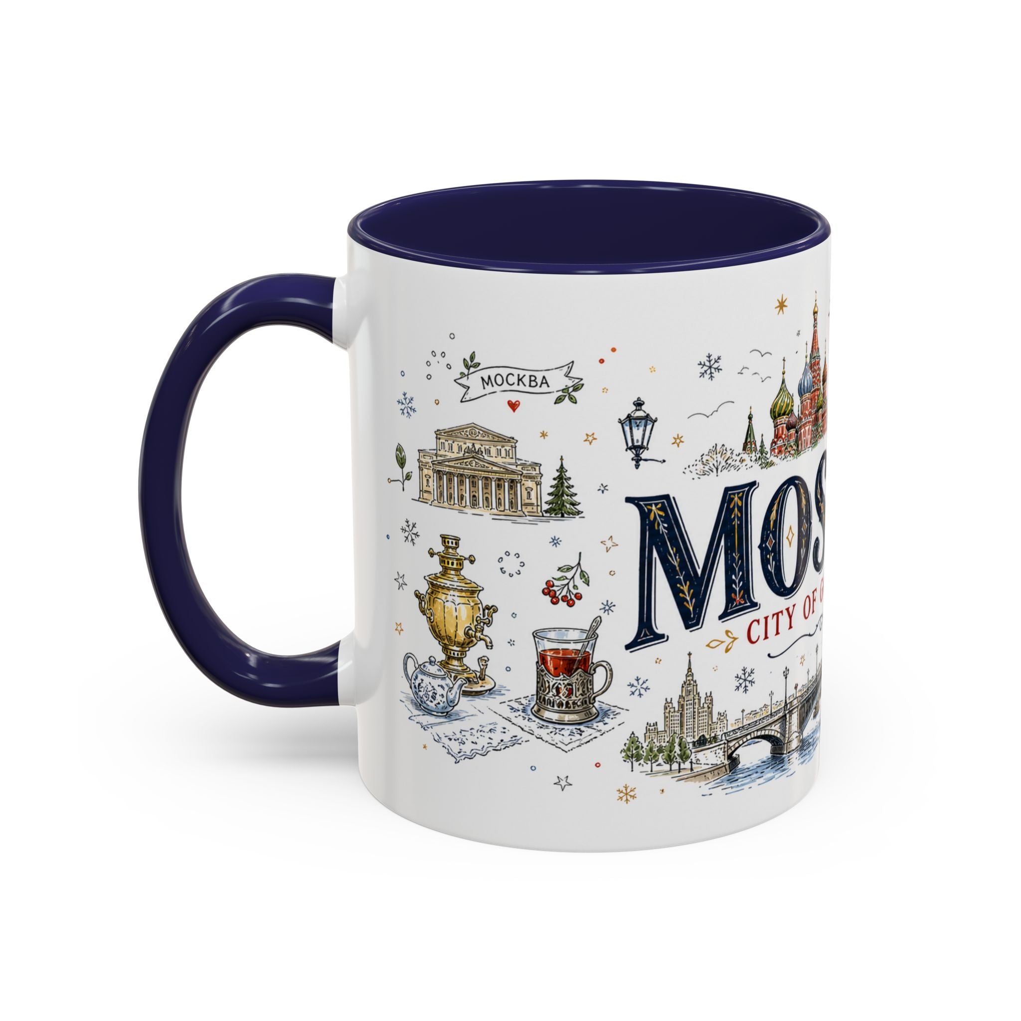Moscow Coffee Mug | Russia Souvenir Travel Gift | Accent Color Ceramic 11oz 15oz