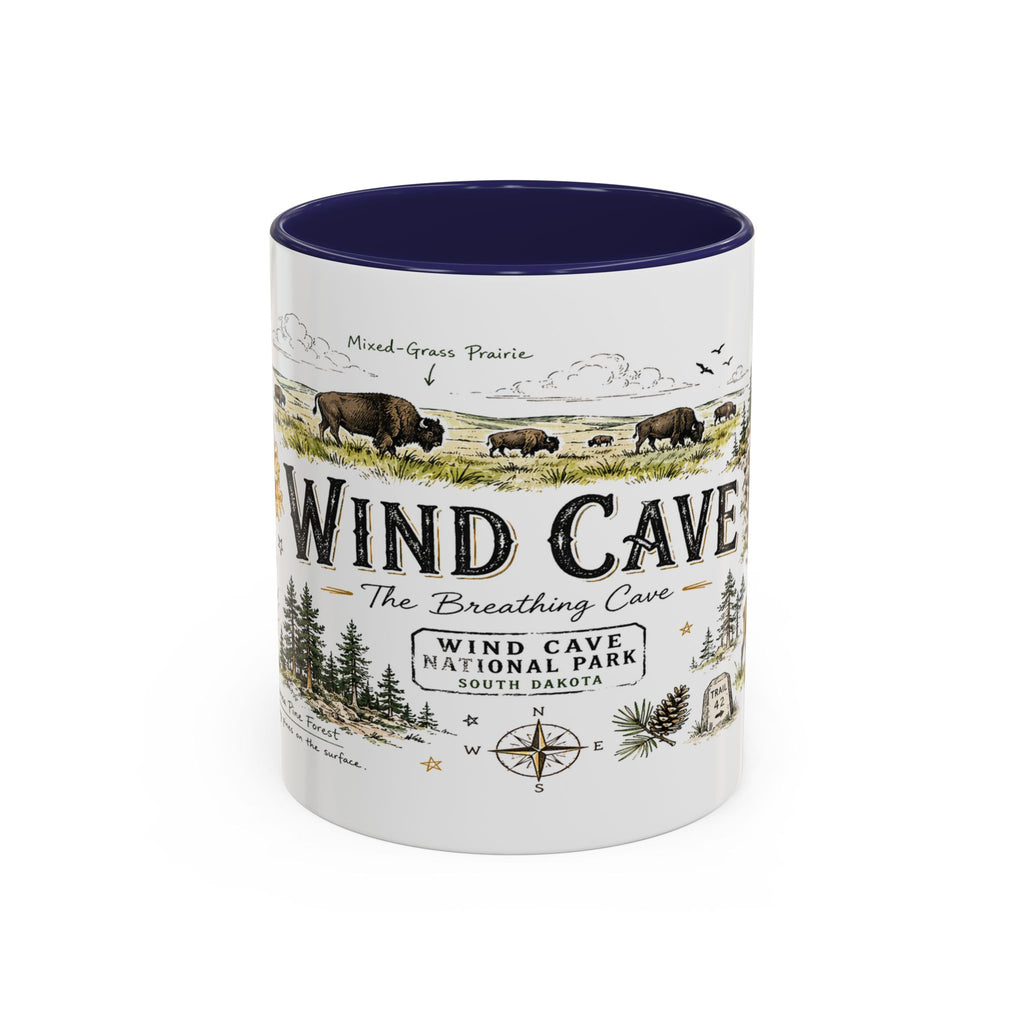 Wind Cave National Park Coffee Mug | South Dakota Cave Bison Prairie Gift | Accent Color Ceramic 11oz 15oz