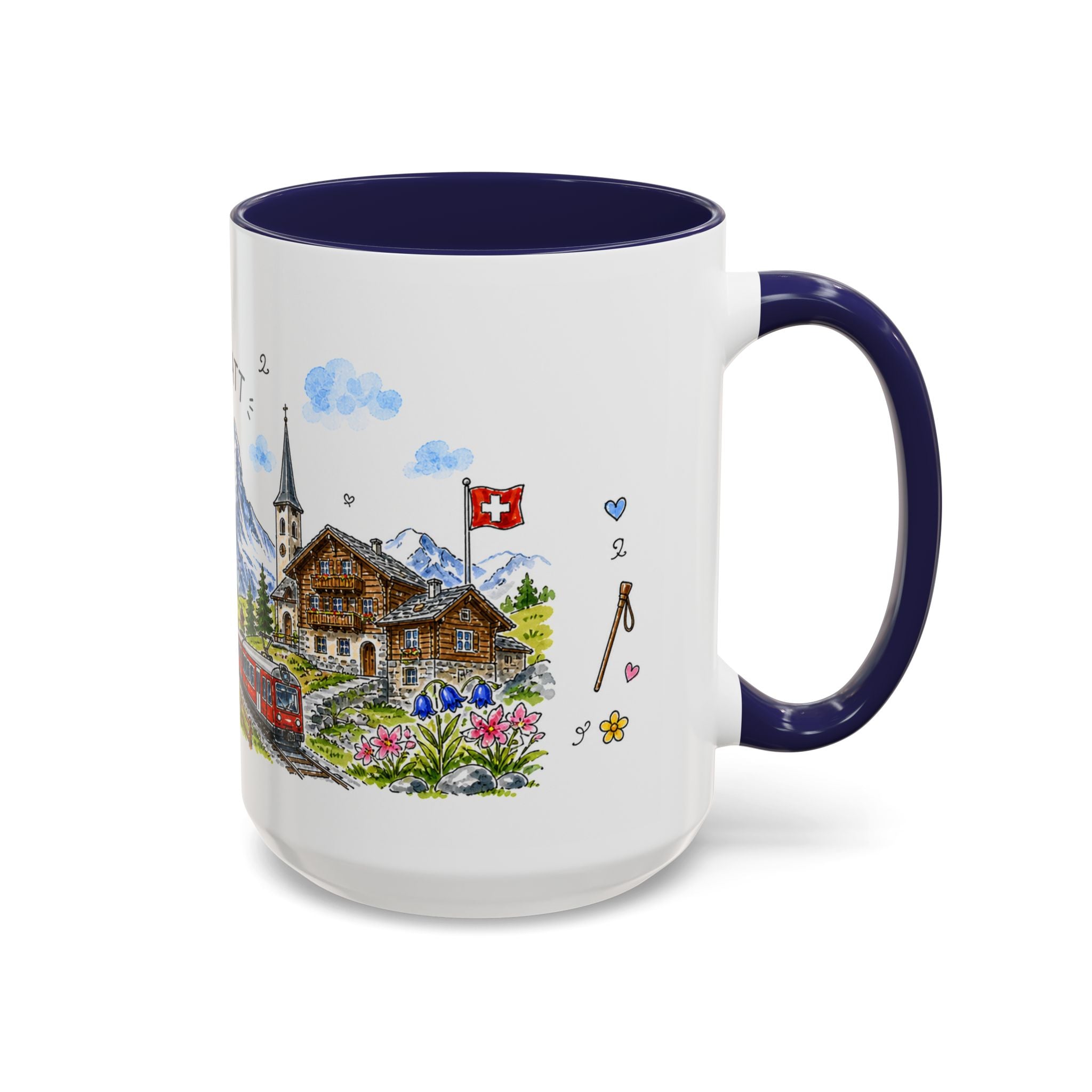 Zermatt Illustrated Travel Mug | Switzerland Souvenir Accent Coffee Mug | 11oz 15oz Ceramic Cup
