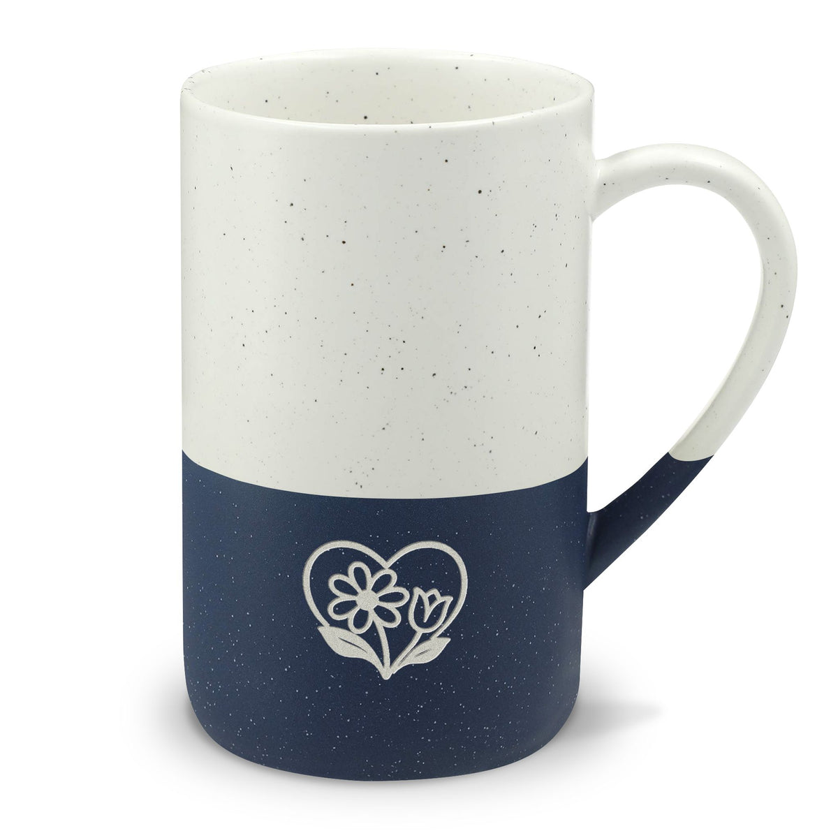 Mother's Day Engraved Mug, Mothers Day Floral Heart, 13oz Speckled Ceramic Coffee Cup, Holiday Gift
