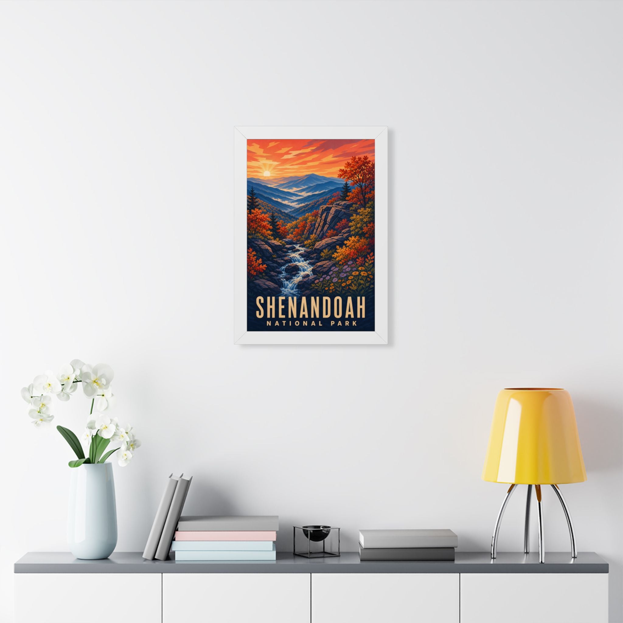 Shenandoah National Park Framed Poster | Vintage Travel Wall Art | Black Walnut White Frame | 16x24 20x30