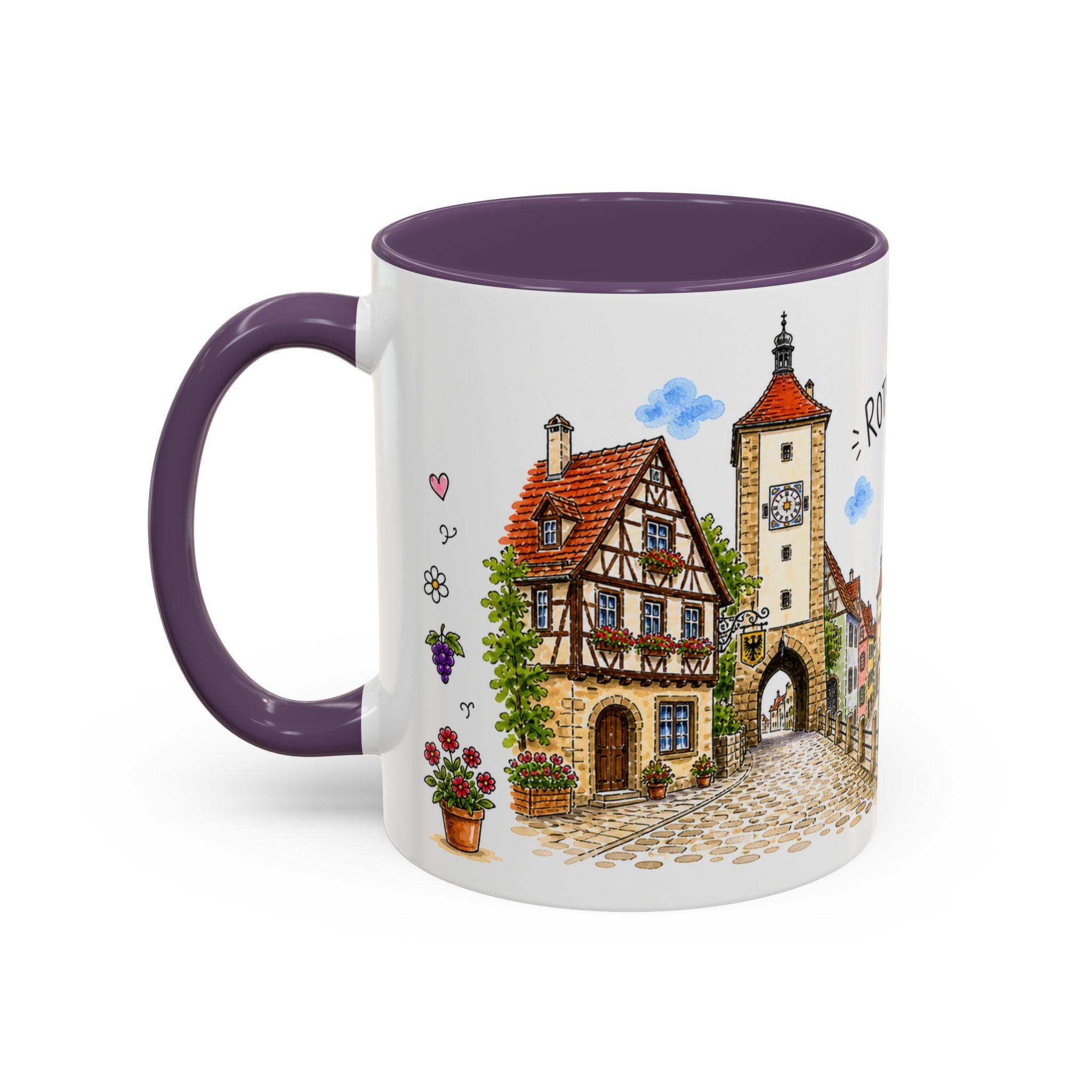 Rothenburg Illustrated Travel Mug | Germany Souvenir Accent Coffee Mug | 11oz 15oz Ceramic Cup