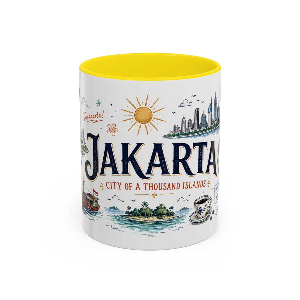 Jakarta Coffee Mug | Indonesia Souvenir Travel Gift | Accent Color Ceramic 11oz 15oz