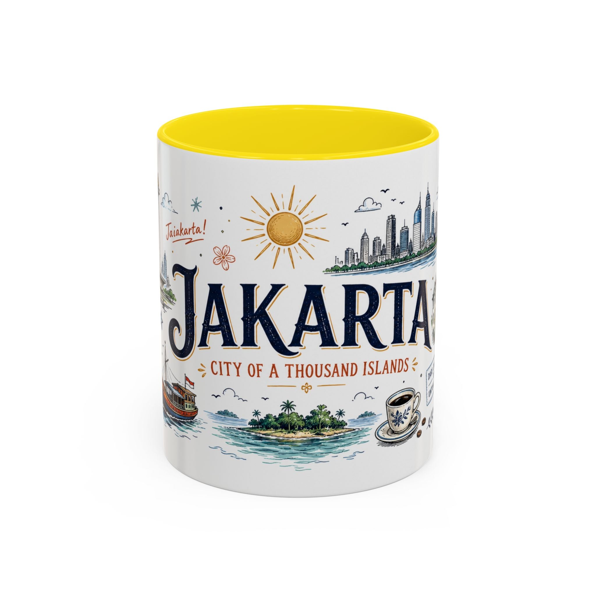 Jakarta Coffee Mug | Indonesia Souvenir Travel Gift | Accent Color Ceramic 11oz 15oz