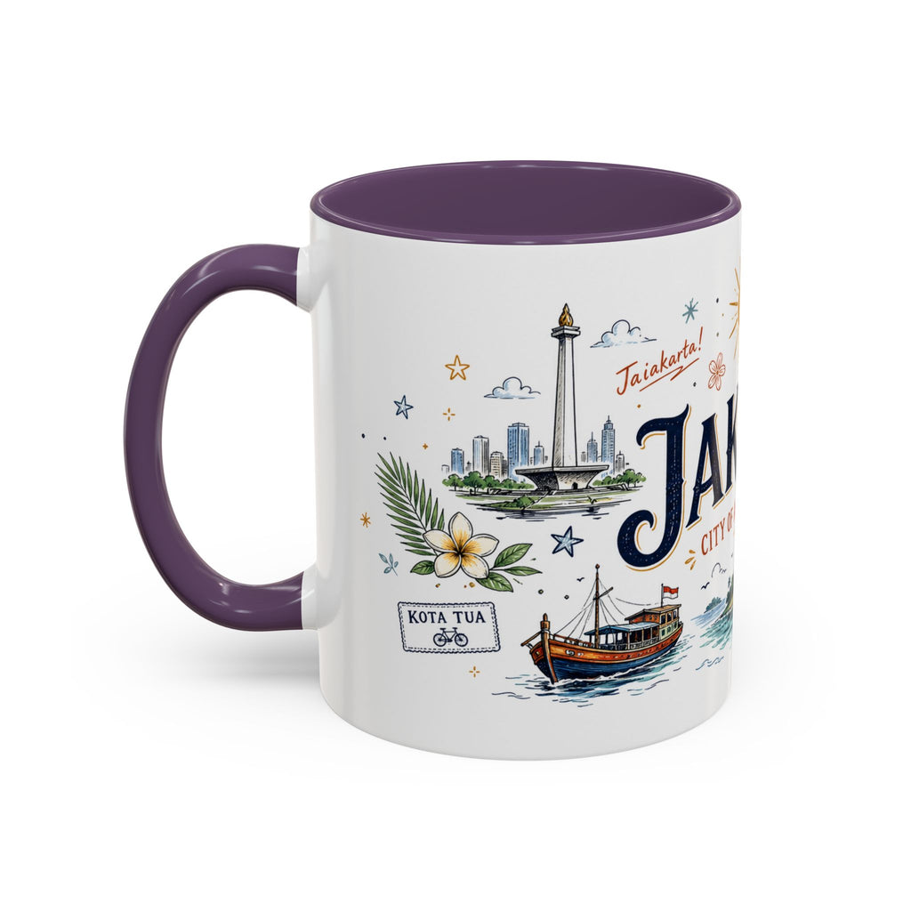 Jakarta Coffee Mug | Indonesia Souvenir Travel Gift | Accent Color Ceramic 11oz 15oz