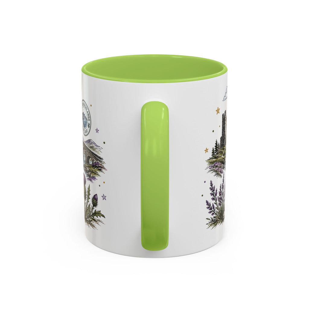 Scottish Highlands Coffee Mug | Travel Destination Souvenir Gift | Accent Color Ceramic 11oz 15oz