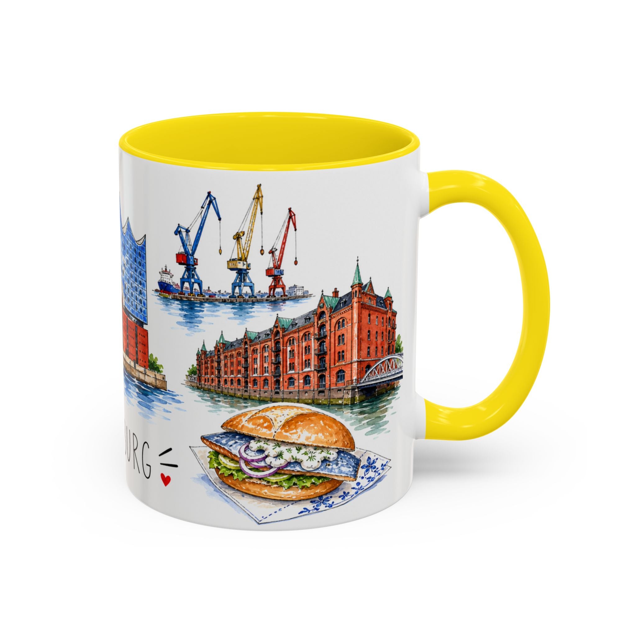 Hamburg Illustrated Travel Mug | City Souvenir Accent Coffee Mug | 11oz 15oz Ceramic Cup
