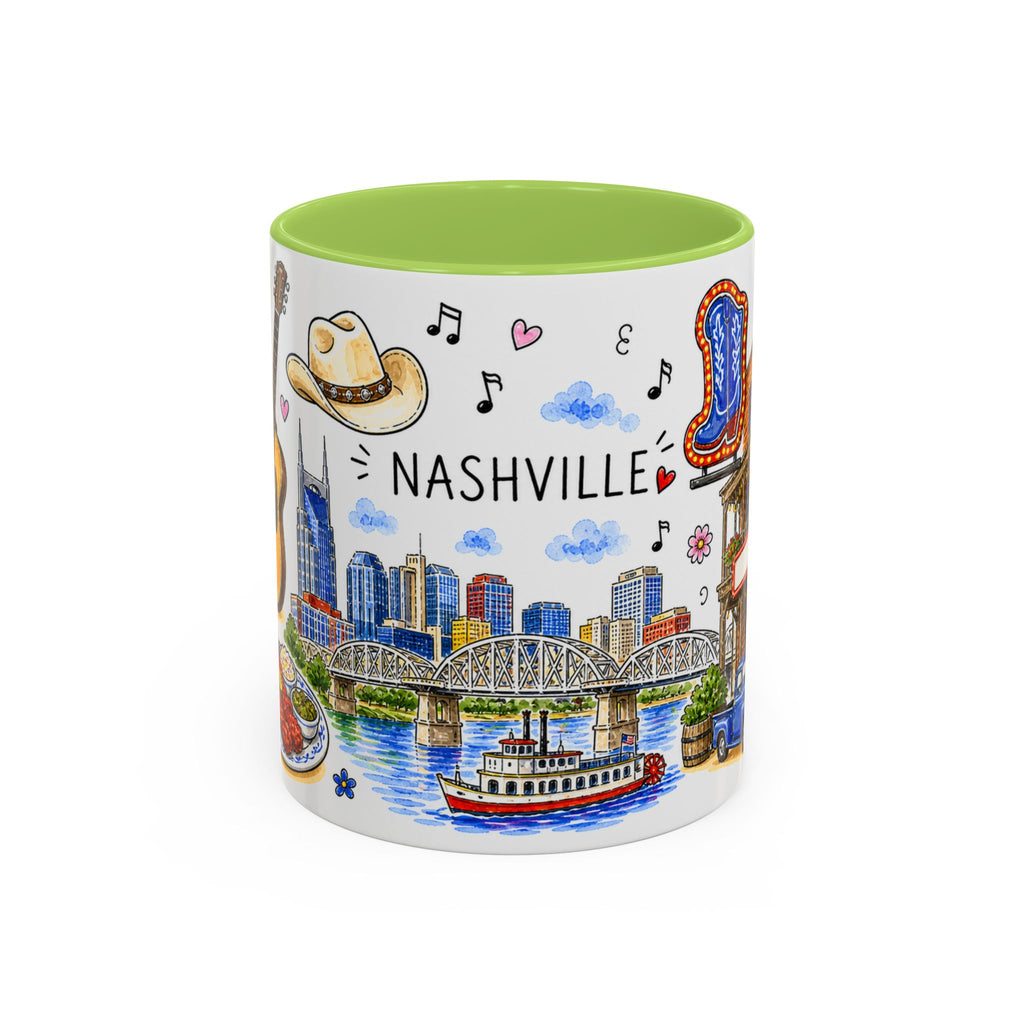 Nashville Illustrated Travel Mug | City Souvenir Accent Coffee Mug | 11oz 15oz Ceramic Cup