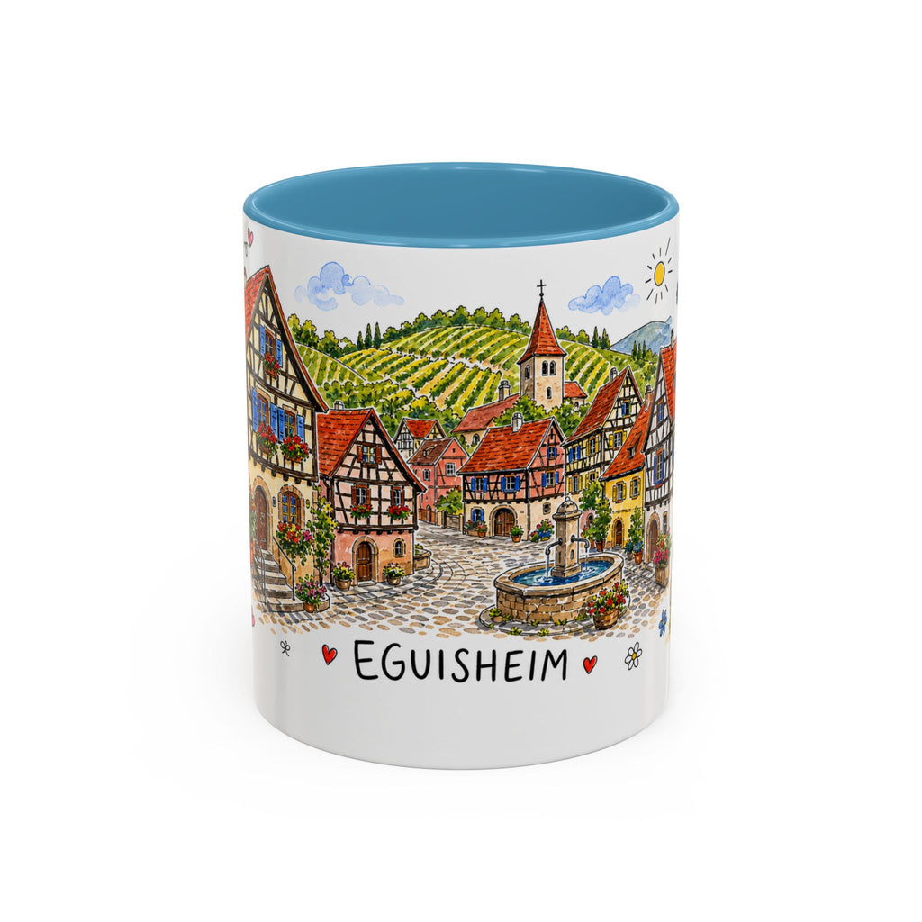 Eguisheim Illustrated Travel Mug | Alsace France Souvenir Accent Coffee Mug | 11oz 15oz Ceramic Cup
