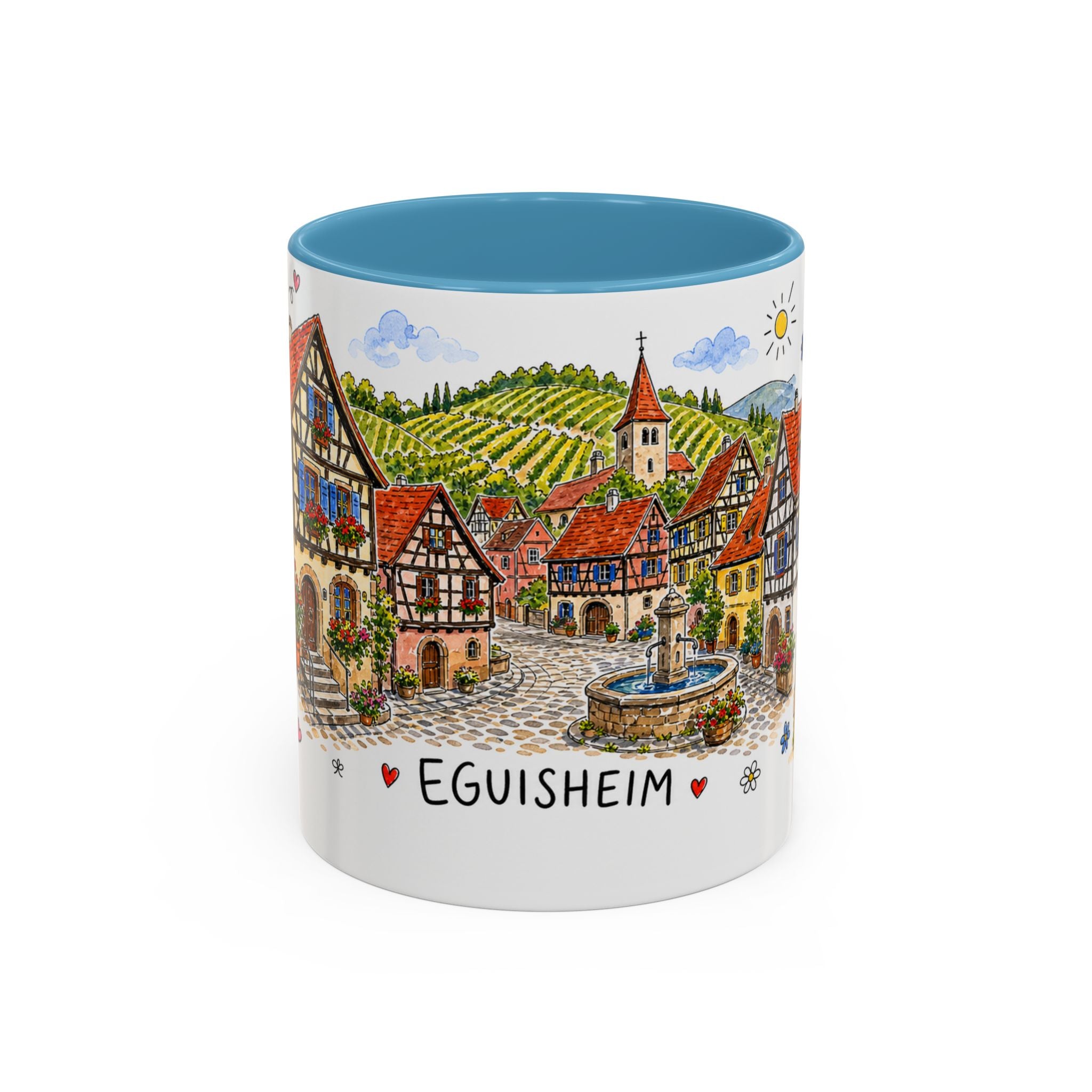 Eguisheim Illustrated Travel Mug | Alsace France Souvenir Accent Coffee Mug | 11oz 15oz Ceramic Cup