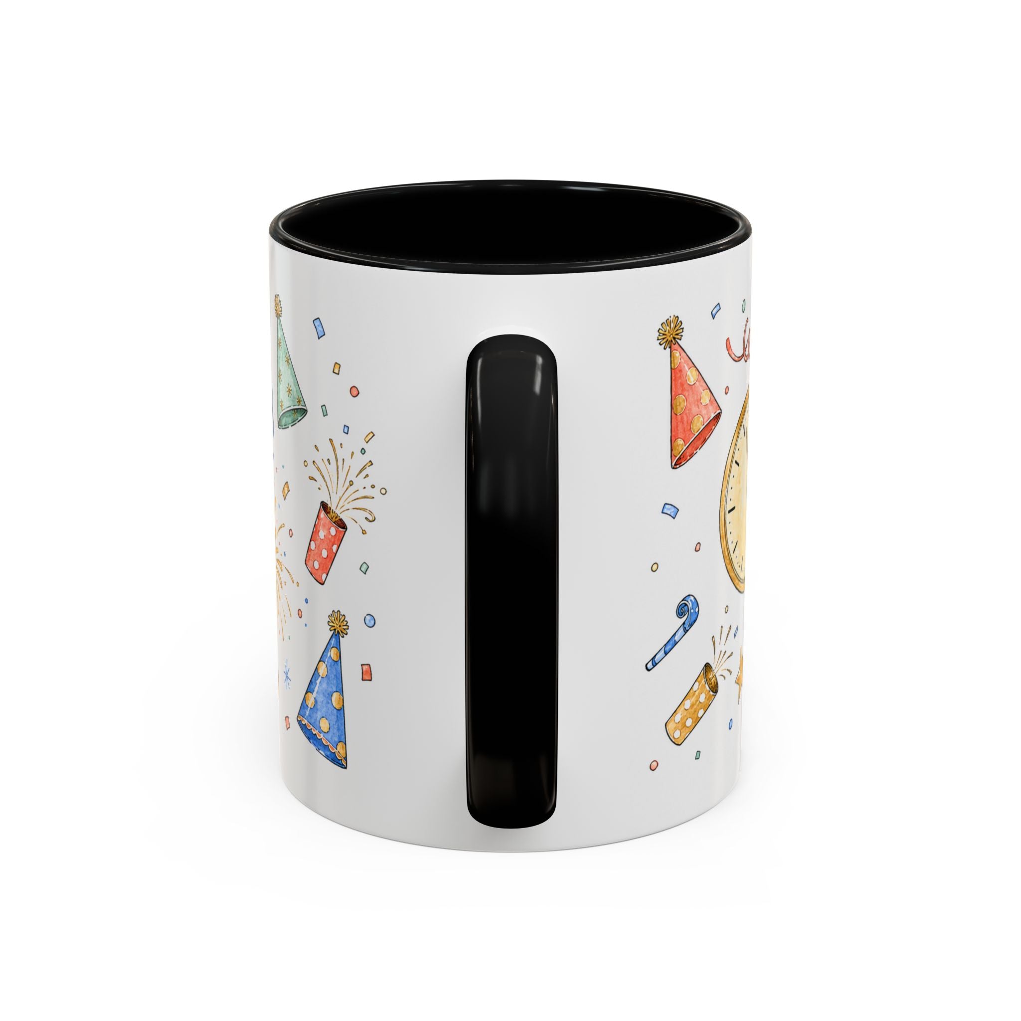 New Year Mug | Midnight Clock Toast Watercolor Celebration Gift | Accent Cup 11oz 15oz