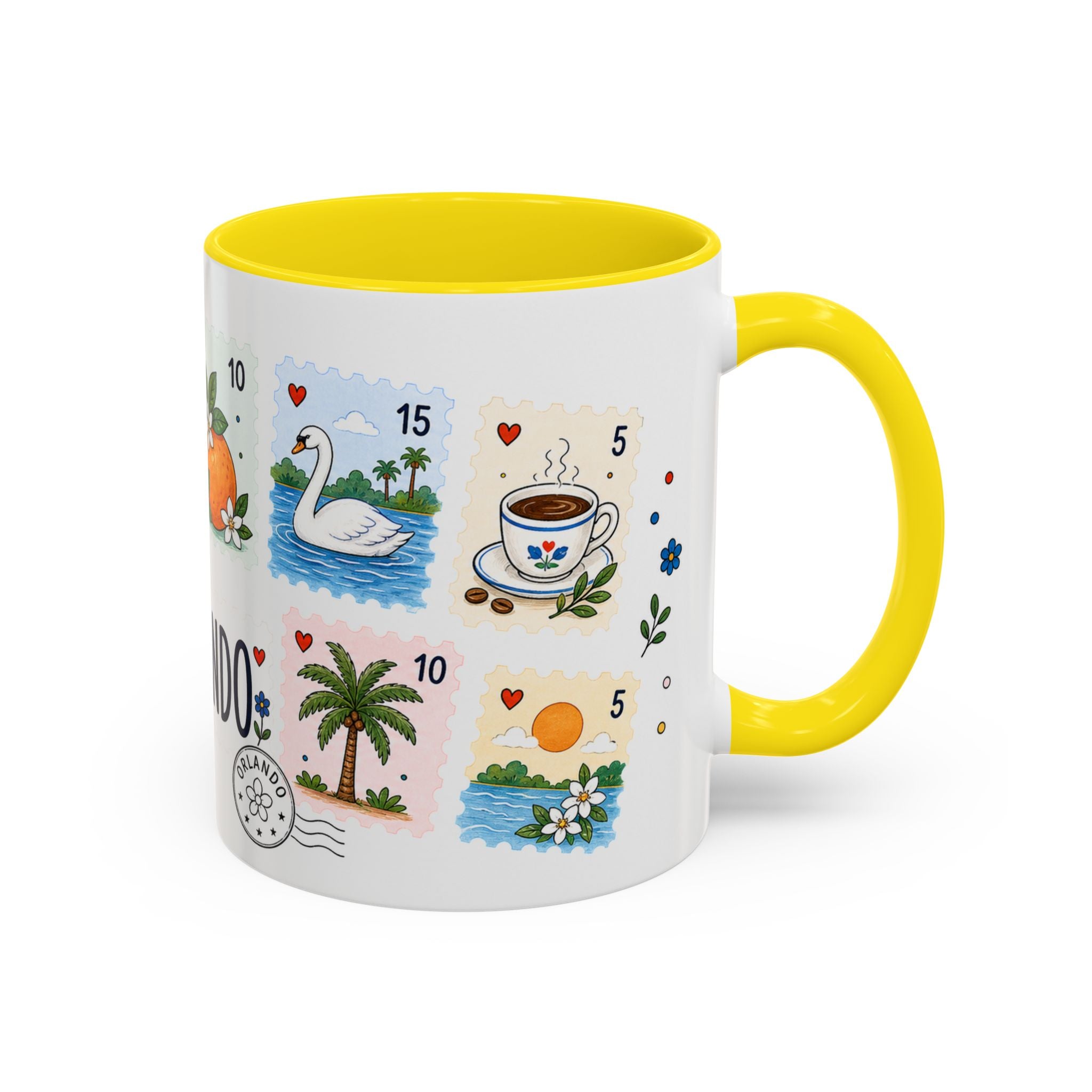 Orlando Coffee Mug | Postage Stamp Collage Mug | Travel Souvenir Accent Cup 11oz 15oz