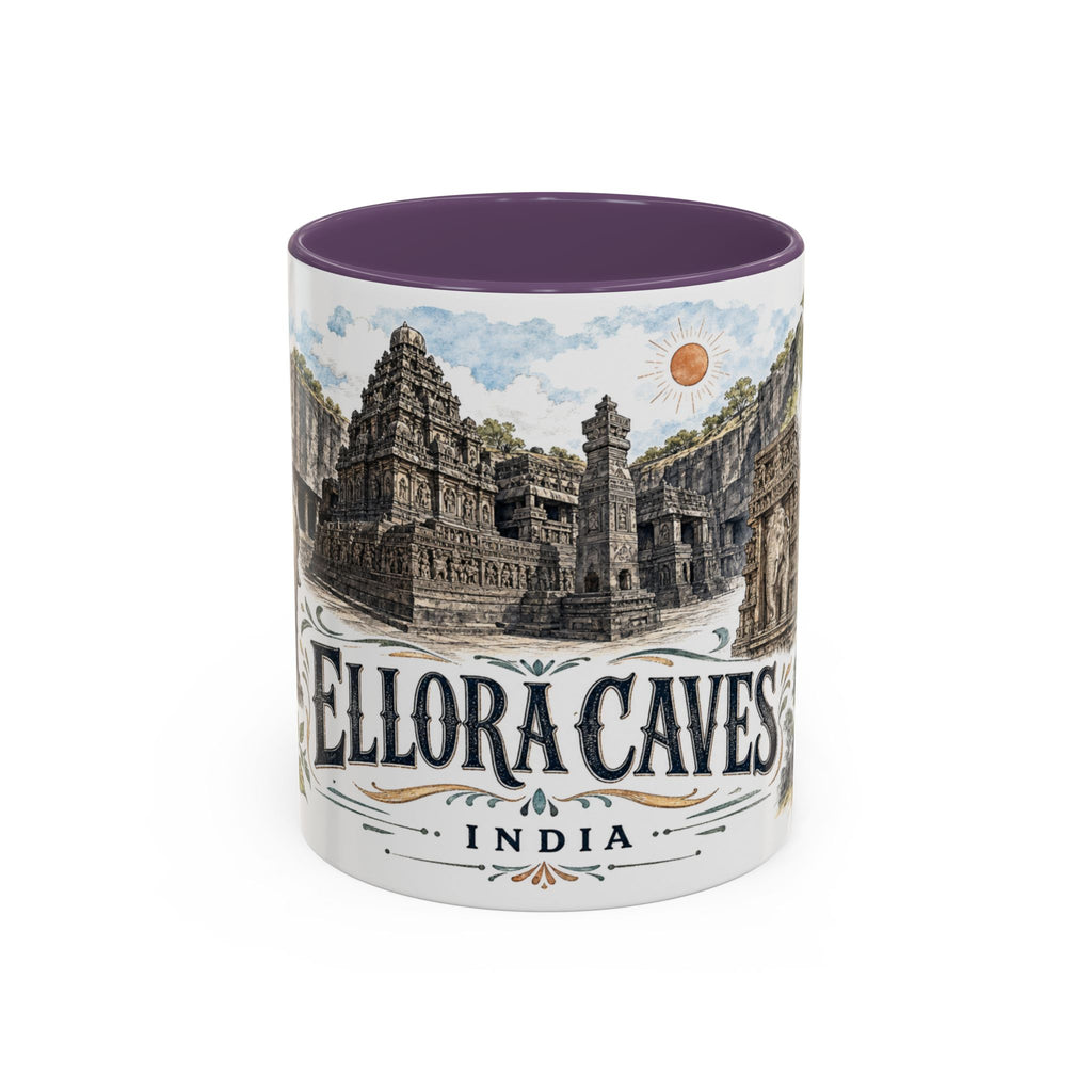 Ellora Caves Mug, India Travel Souvenir, Bucket List Gift, Accent Ceramic Coffee Mug 11oz 15oz