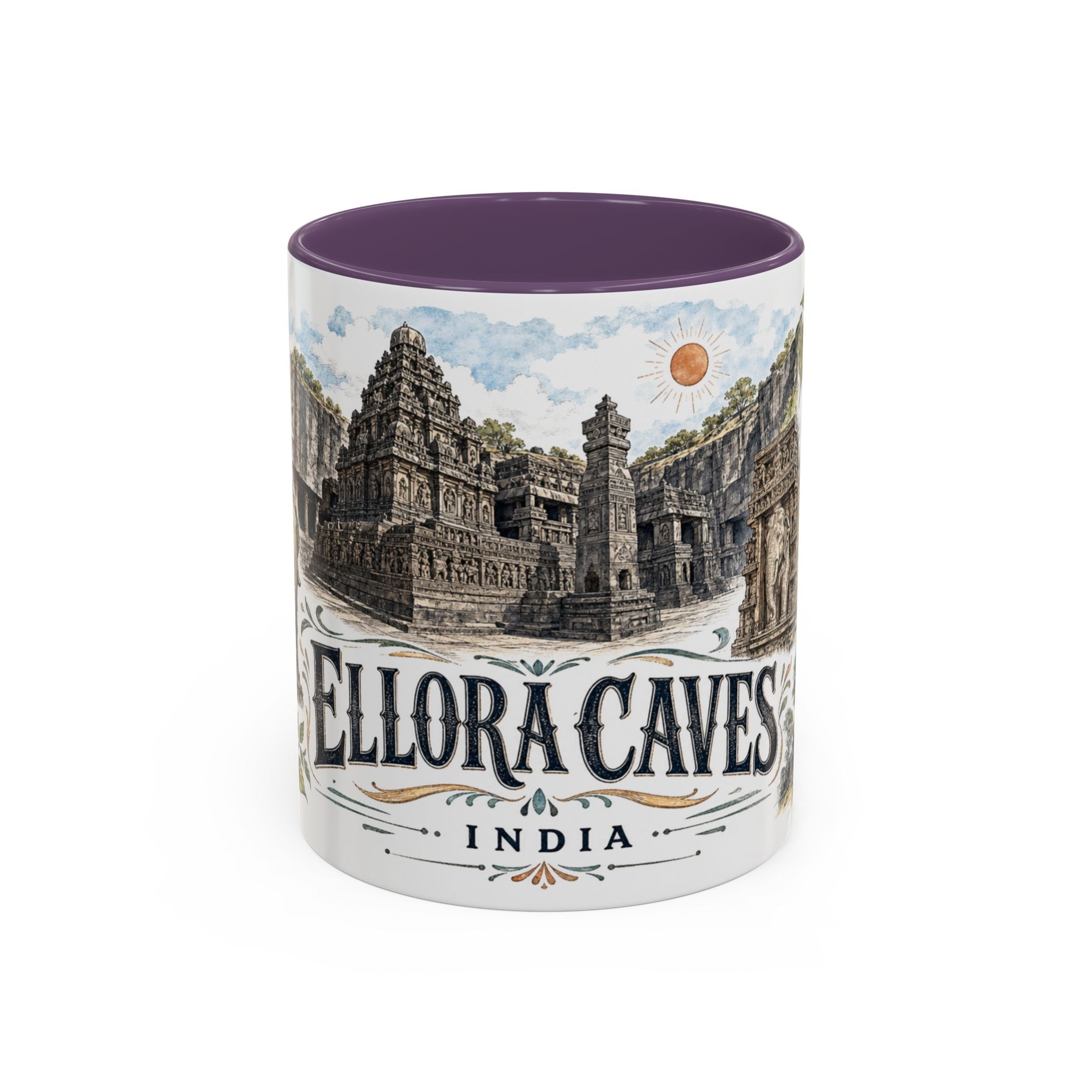 Ellora Caves Mug, India Travel Souvenir, Bucket List Gift, Accent Ceramic Coffee Mug 11oz 15oz