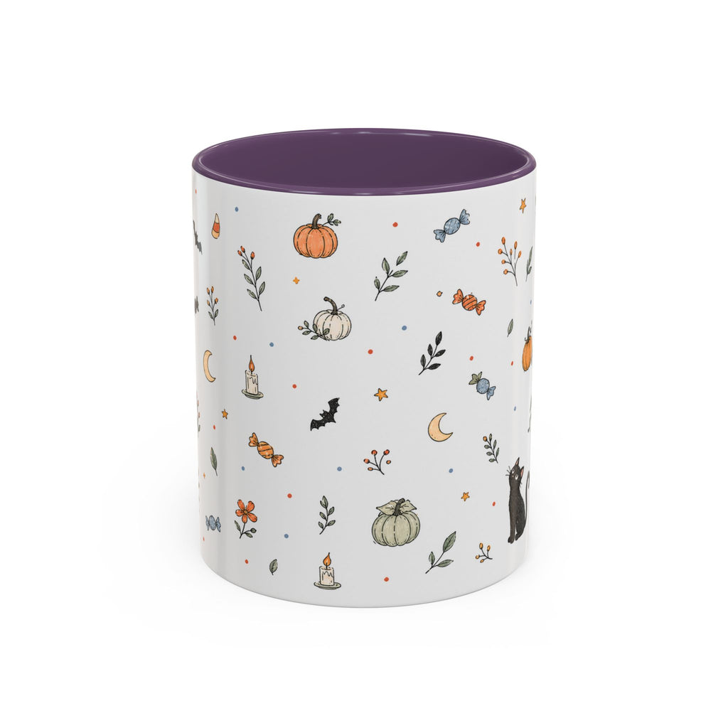 Halloween Party Mug | Ghost Black Cat Candy Watercolor Gift | Accent Cup 11oz 15oz