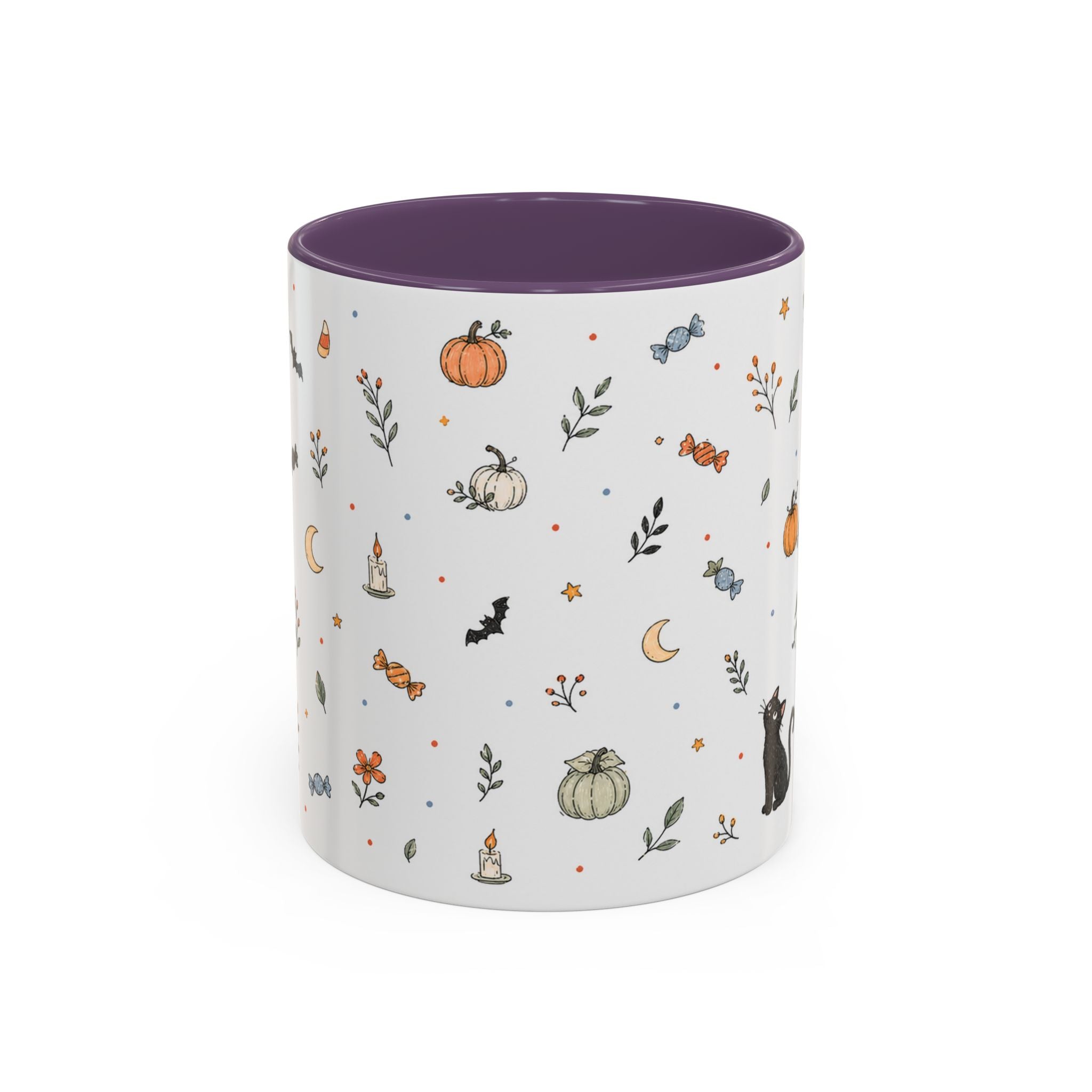 Halloween Party Mug | Ghost Black Cat Candy Watercolor Gift | Accent Cup 11oz 15oz