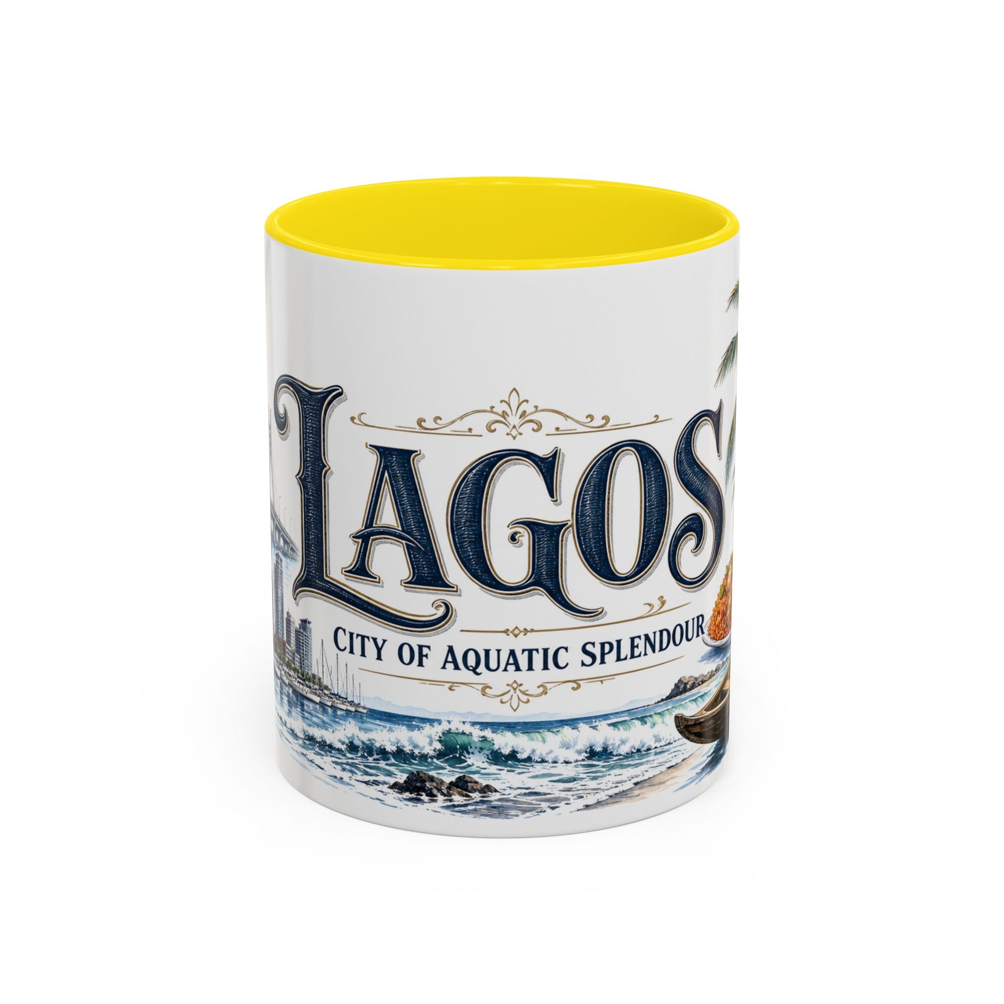 Lagos Coffee Mug | Nigeria Travel Souvenir | Vintage Illustrated City Gift | 11 oz 15 oz Accent Mug