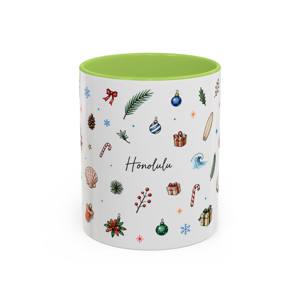Honolulu Christmas Mug | Watercolor City Souvenir | Ceramic Coffee Cup (11oz 15oz)