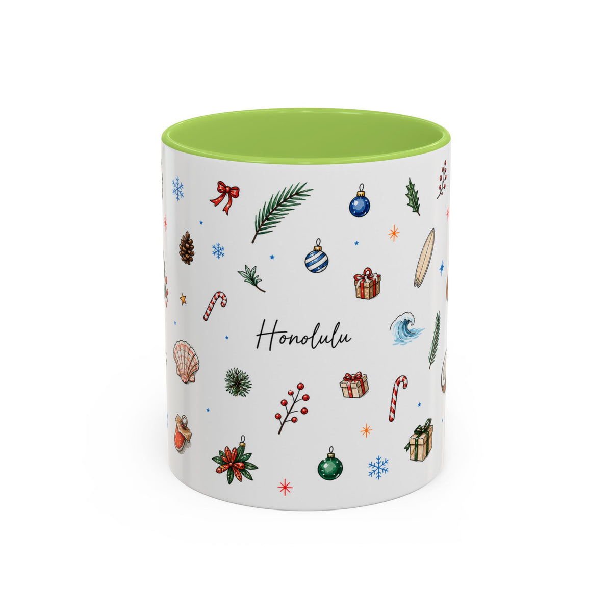 Honolulu Christmas Mug | Watercolor City Souvenir | Ceramic Coffee Cup (11oz 15oz)