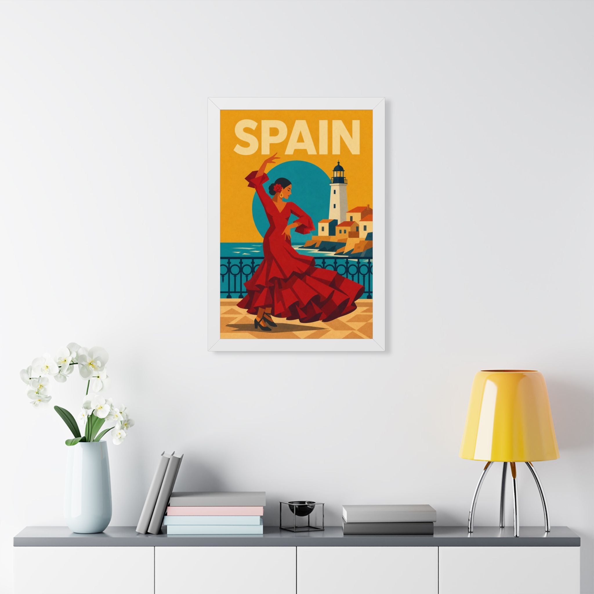 Spain Flamenco Spain Framed Poster | Vintage Travel Wall Art | Black Walnut White Frame | 16x24 20x30
