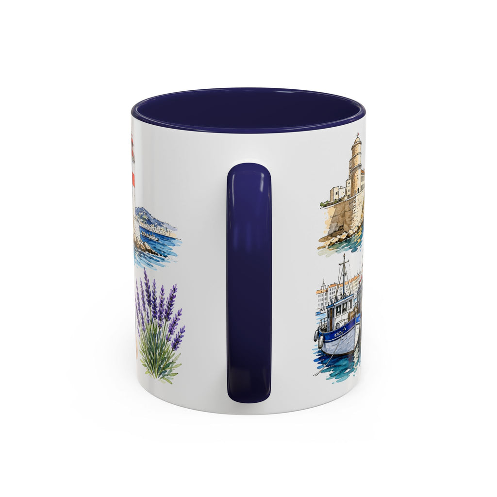Marseille Illustrated Travel Mug | City Souvenir Accent Coffee Mug | 11oz 15oz Ceramic Cup