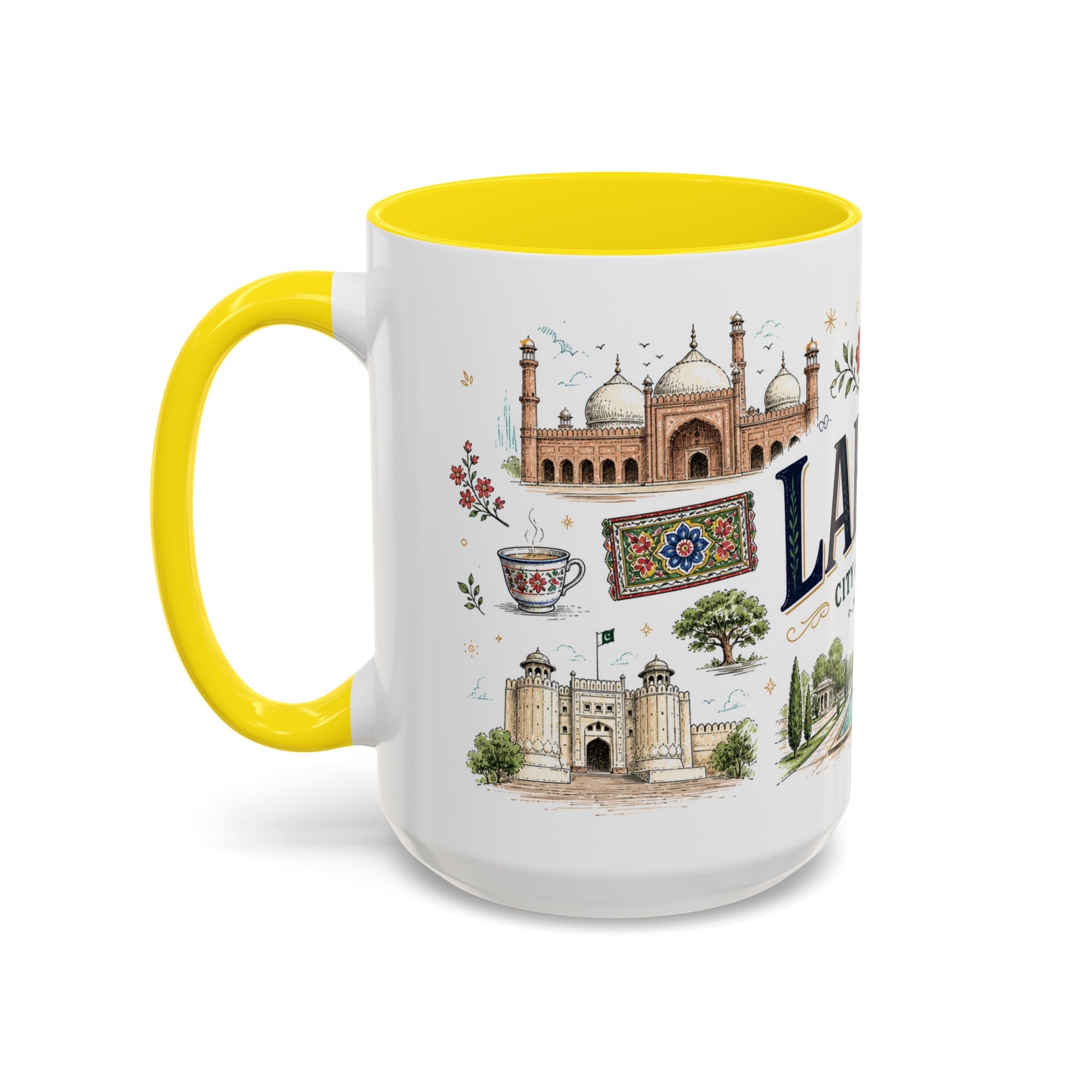 Lahore Coffee Mug | Pakistan Souvenir Travel Gift | Accent Color Ceramic 11oz 15oz