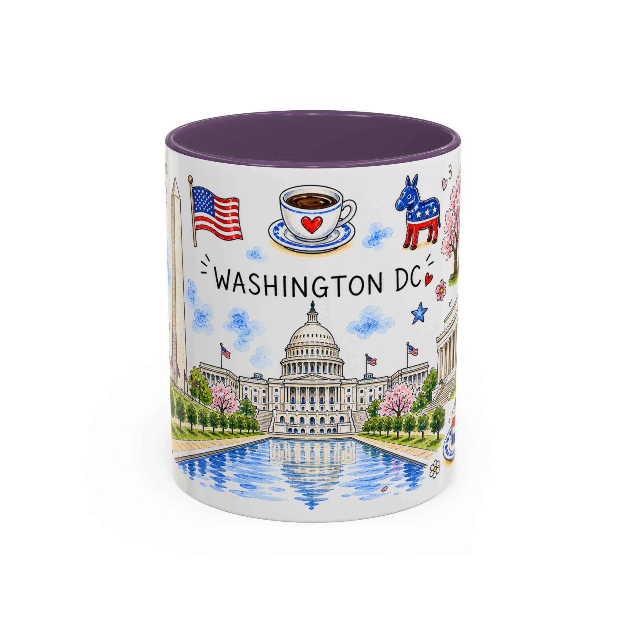Washington DC Illustrated Travel Mug | City Souvenir Accent Coffee Mug | 11oz 15oz Ceramic Cup