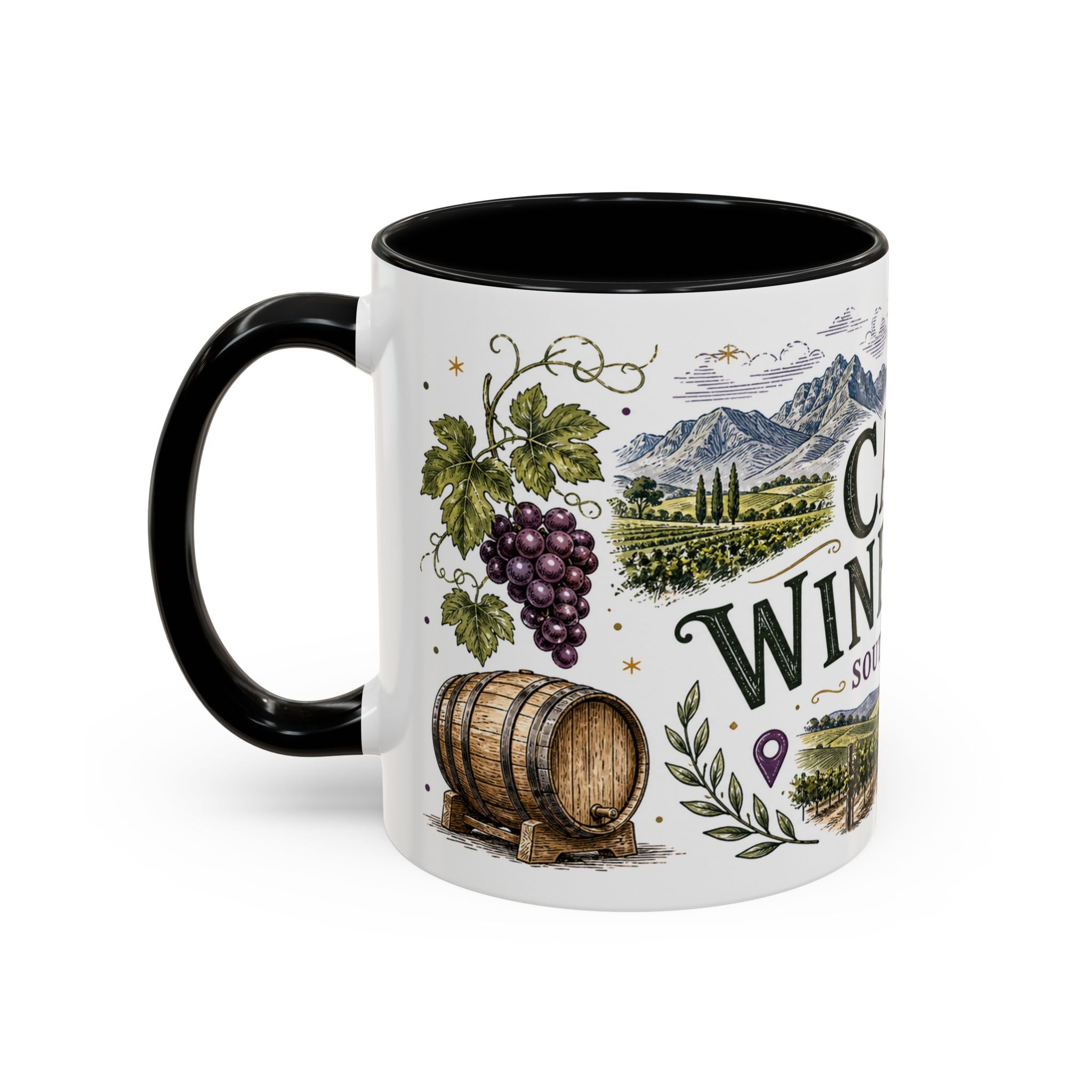 Cape Winelands Coffee Mug | Travel Destination Souvenir Gift | Accent Color Ceramic 11oz 15oz