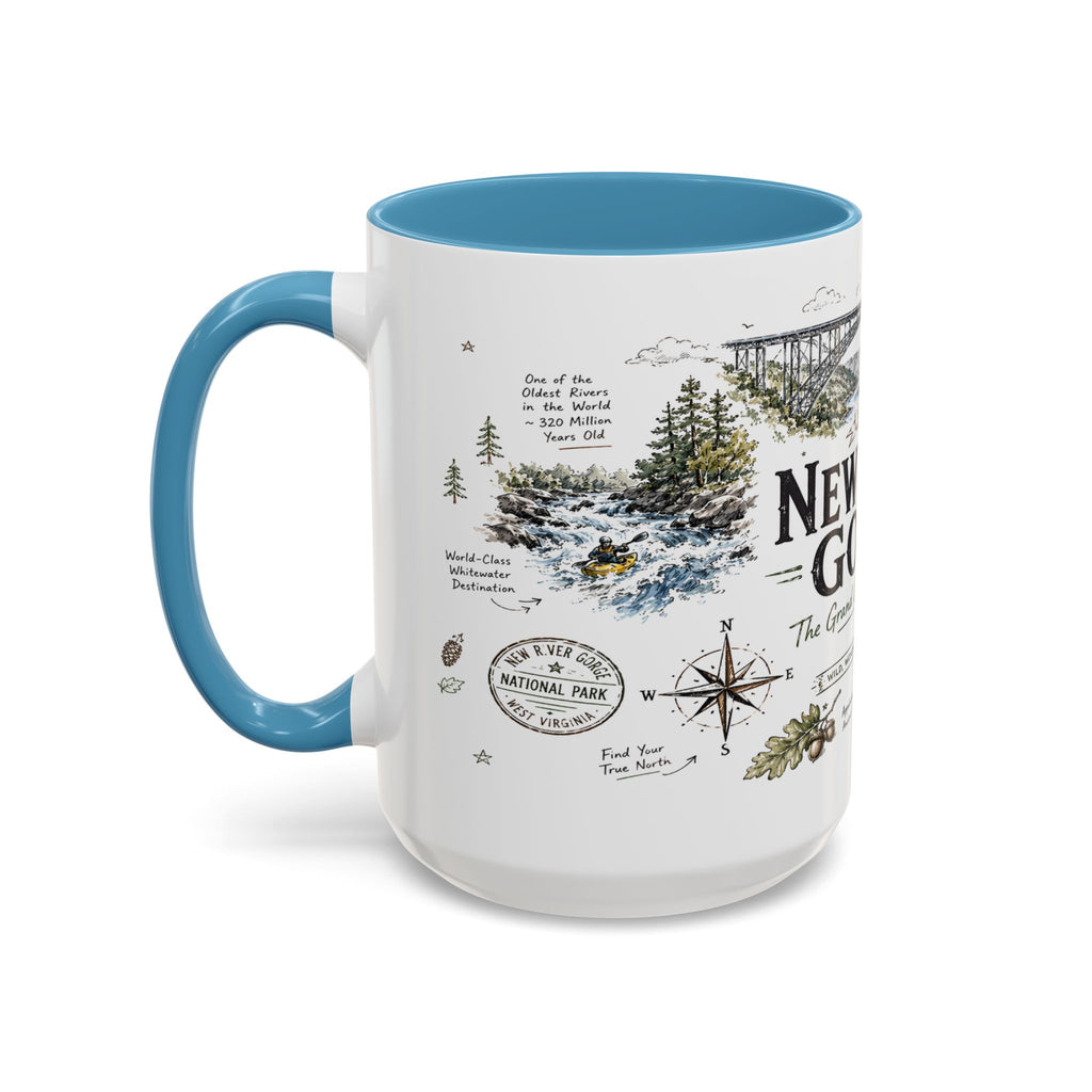 New River Gorge National Park Coffee Mug | West Virginia River Canyon Climbing Gift | Accent Color Ceramic 11oz 15oz