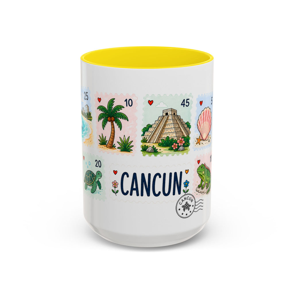 Cancun Coffee Mug | Postage Stamp Collage Mug | Travel Souvenir Accent Cup 11oz 15oz