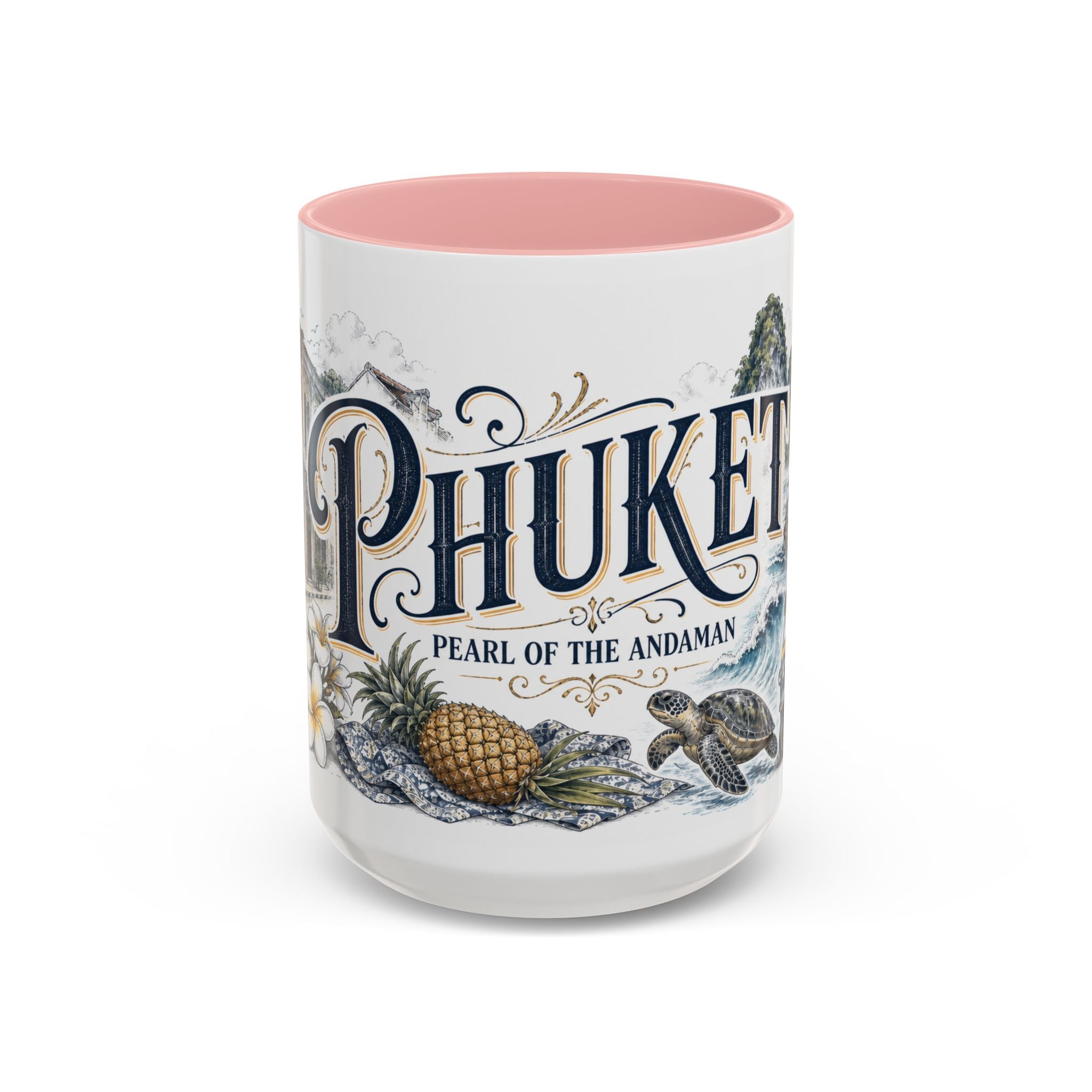 Phuket Coffee Mug | Thailand Travel Souvenir | Vintage Illustrated City Gift | 11 oz 15 oz Accent Mug