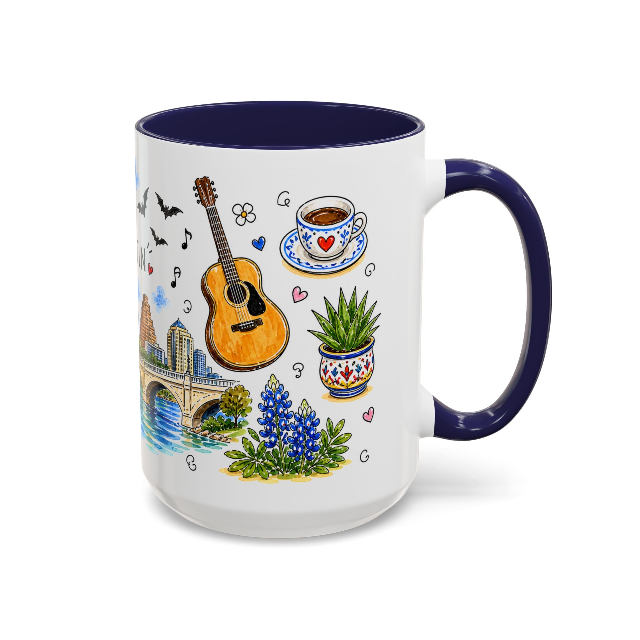Austin Illustrated Travel Mug | City Souvenir Accent Coffee Mug | 11oz 15oz Ceramic Cup