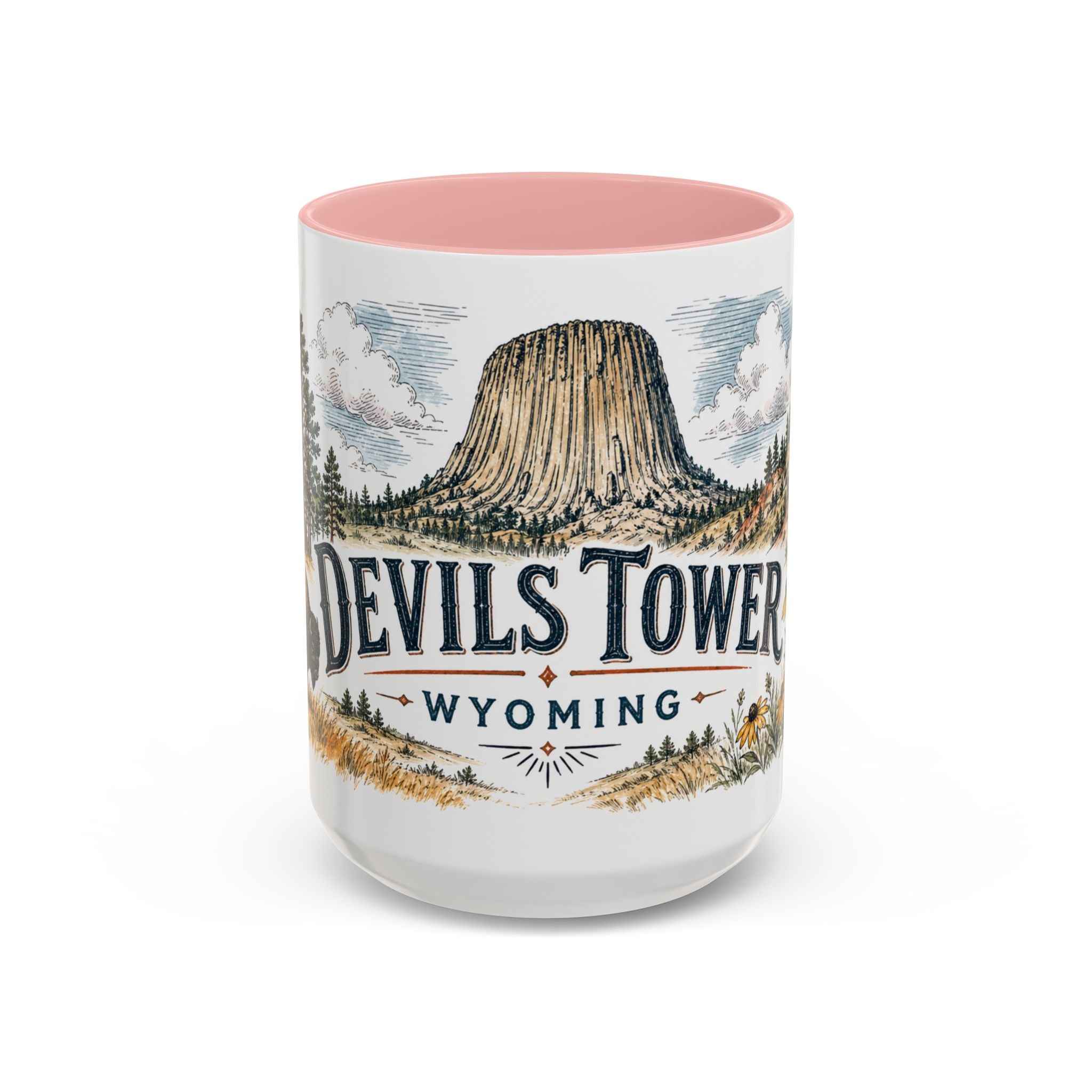 Devils Tower Mug, Wyoming Travel Souvenir, Bucket List Gift, Accent Ceramic Coffee Mug 11oz 15oz