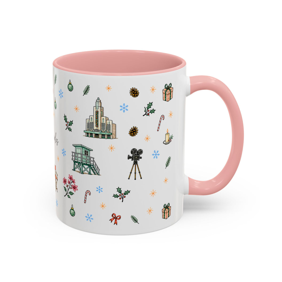 Los Angeles Christmas Mug | Watercolor City Souvenir | Ceramic Coffee Cup (11oz or 15oz)