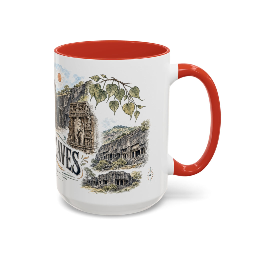 Ellora Caves Mug, India Travel Souvenir, Bucket List Gift, Accent Ceramic Coffee Mug 11oz 15oz