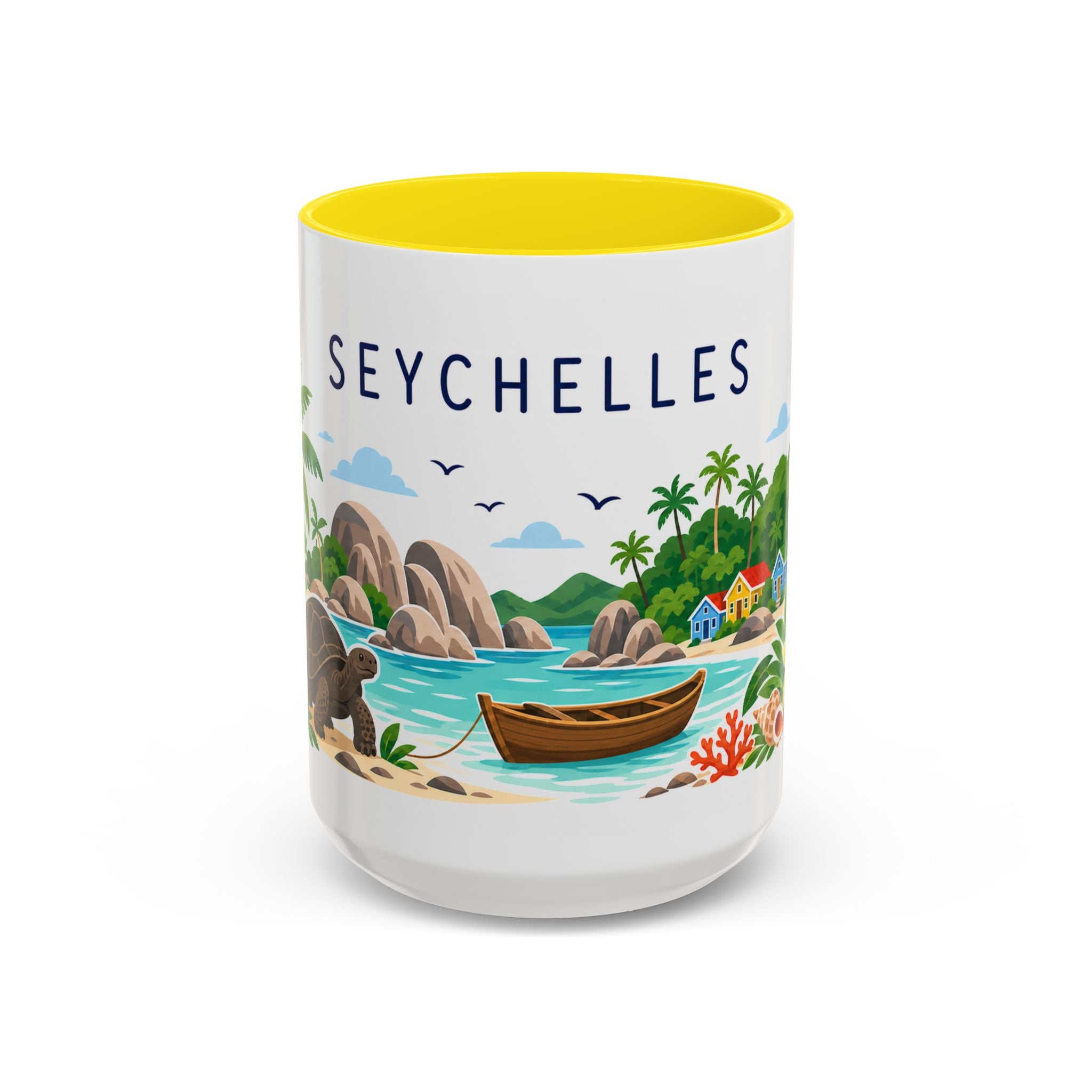 Seychelles Coffee Mug | Travel Destination Souvenir Gift | Accent Color Ceramic 11oz 15oz