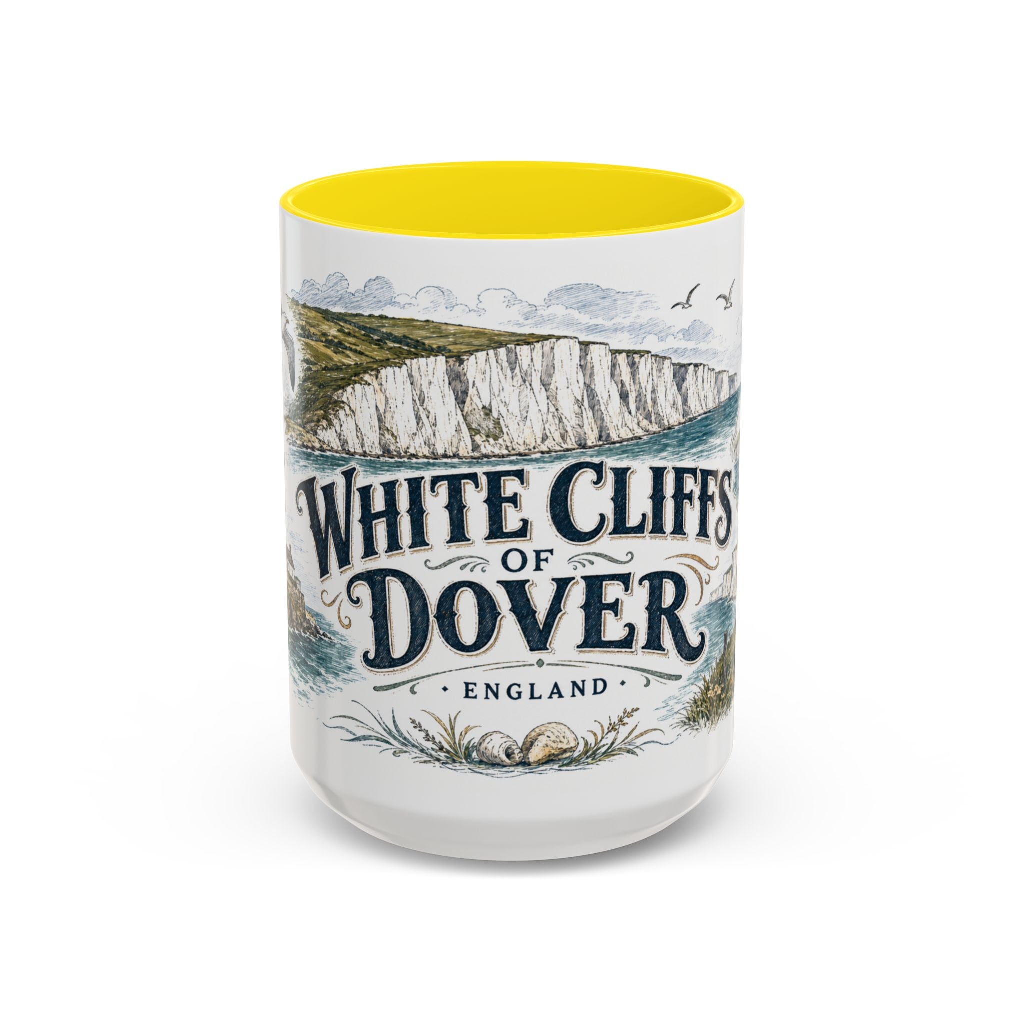 White Cliffs of Dover Mug, England Travel Souvenir, Bucket List Gift, Accent Ceramic Coffee Mug 11oz 15oz