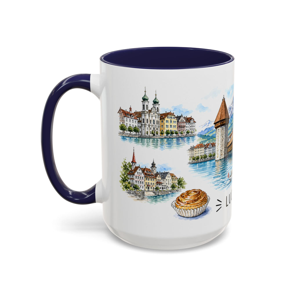 Lucerne Illustrated Travel Mug | City Souvenir Accent Coffee Mug | 11oz 15oz Ceramic Cup