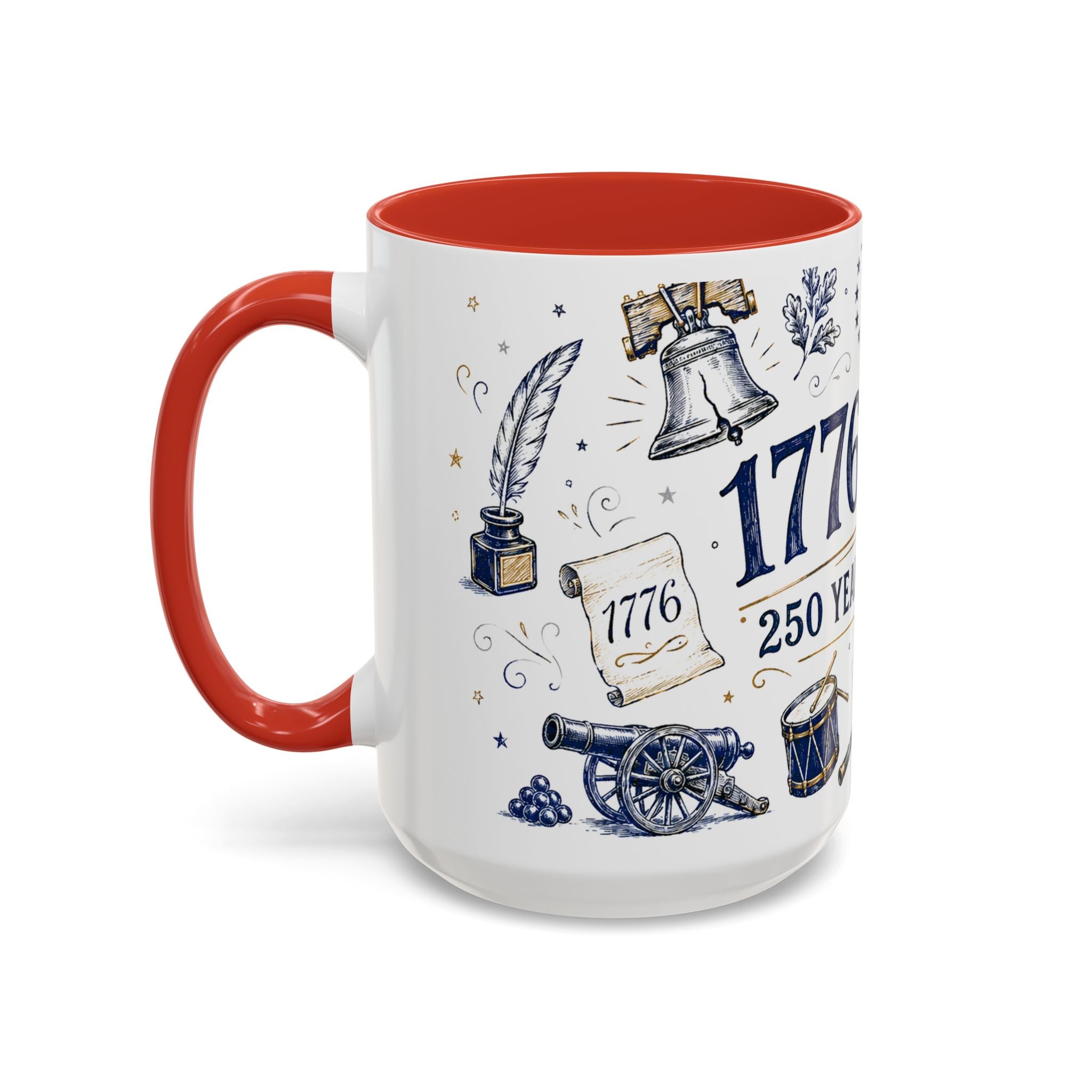 America 250 Coffee Mug | 1776-2026 Patriotic 4th of July Gift | Accent Color Ceramic 11oz 15oz
