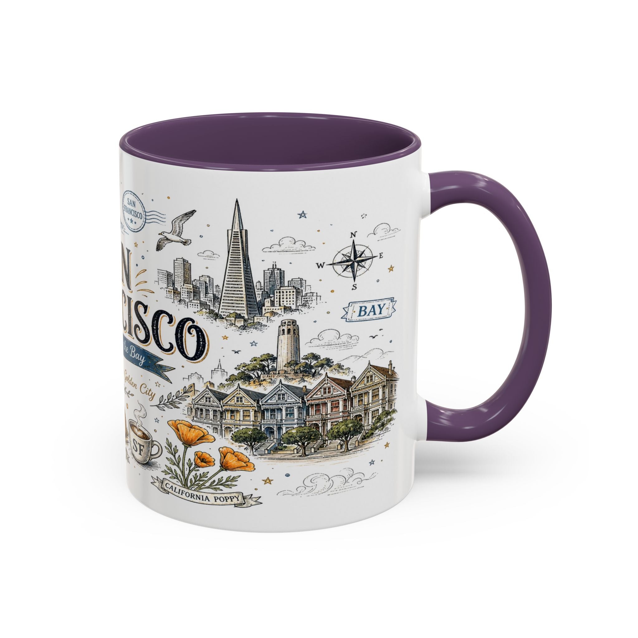 San Francisco Coffee Mug | California Souvenir Travel Gift | Accent Color Ceramic 11oz 15oz