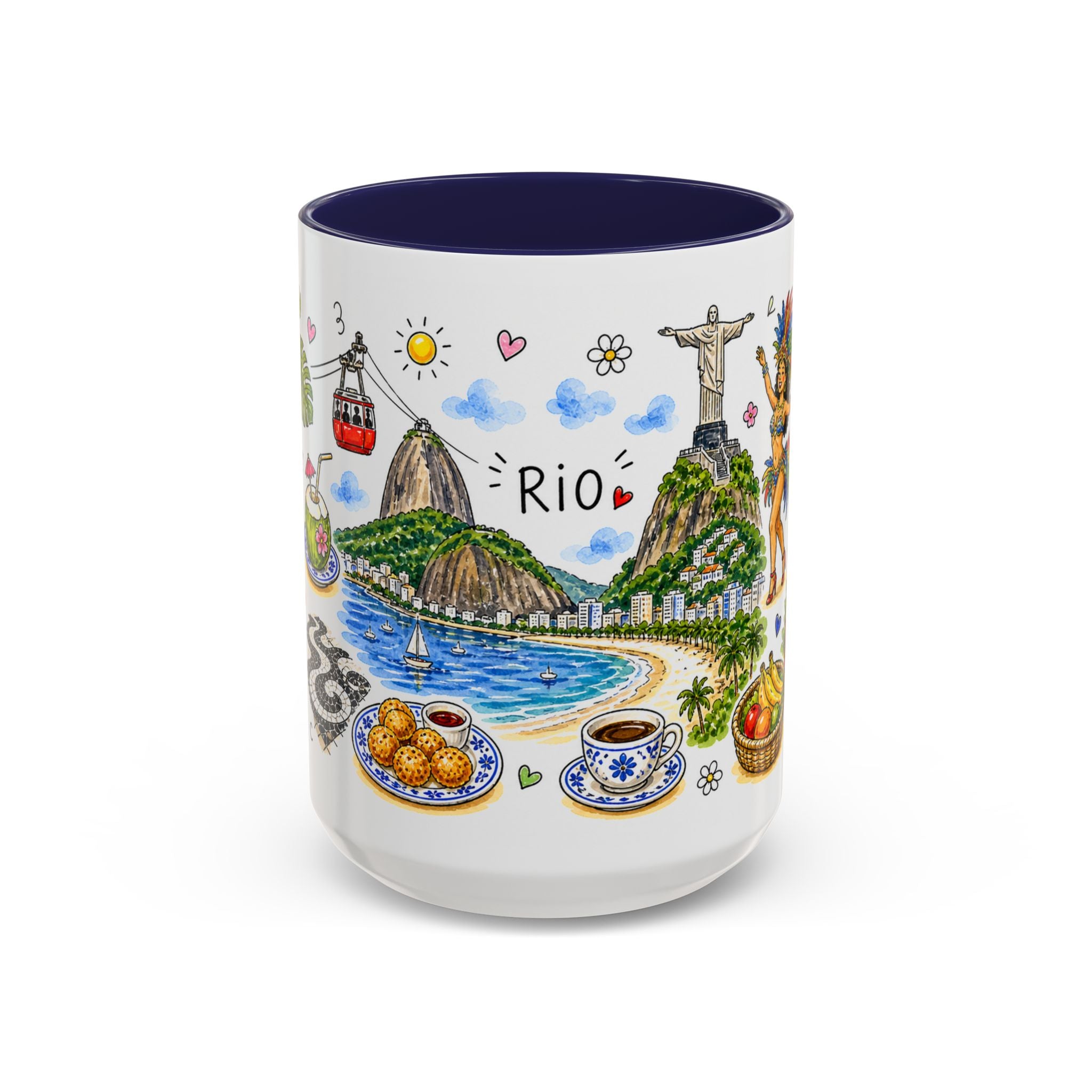 Rio de Janeiro Illustrated Travel Mug | City Souvenir Accent Coffee Mug | 11oz 15oz Ceramic Cup
