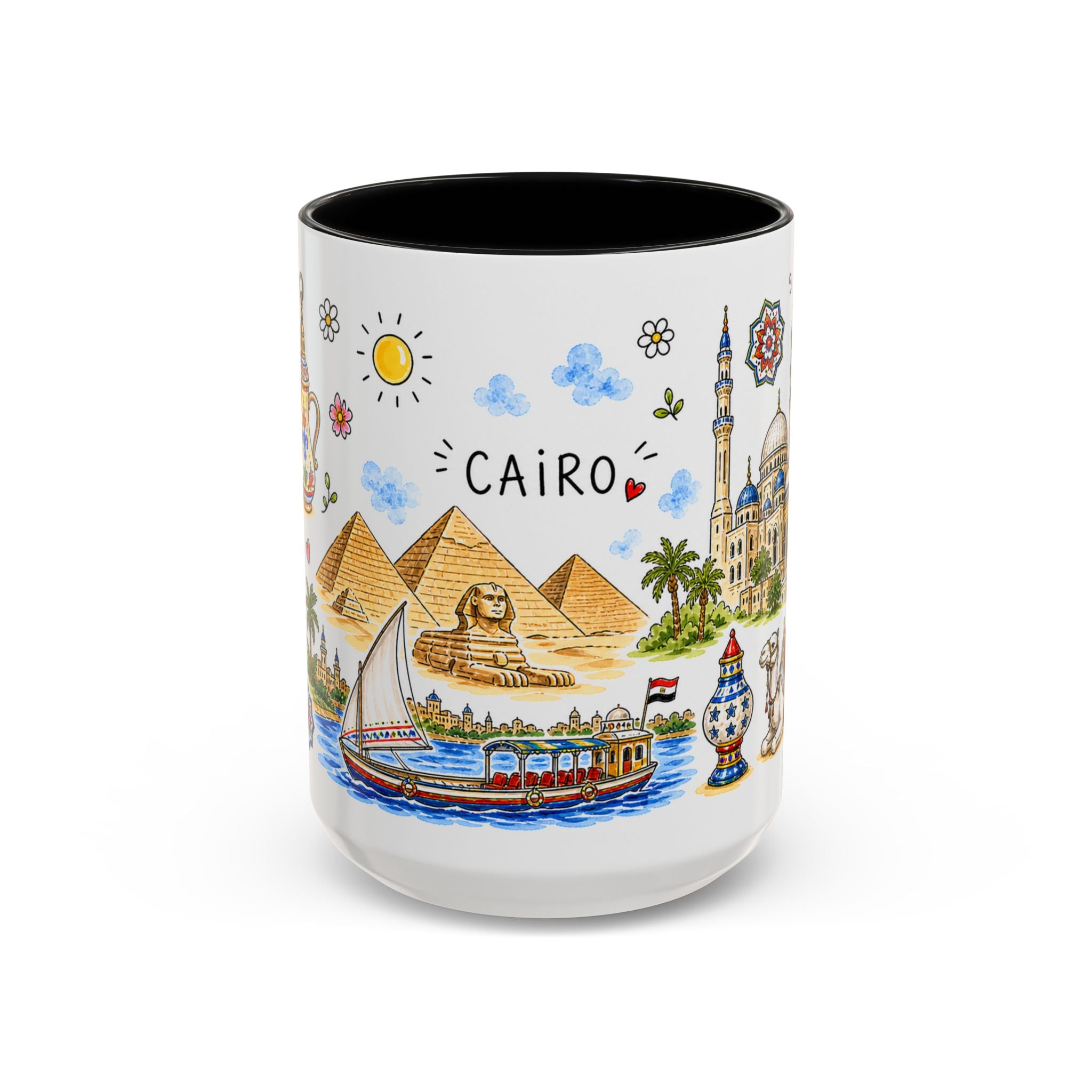 Cairo Illustrated Travel Mug | City Souvenir Accent Coffee Mug | 11oz 15oz Ceramic Cup