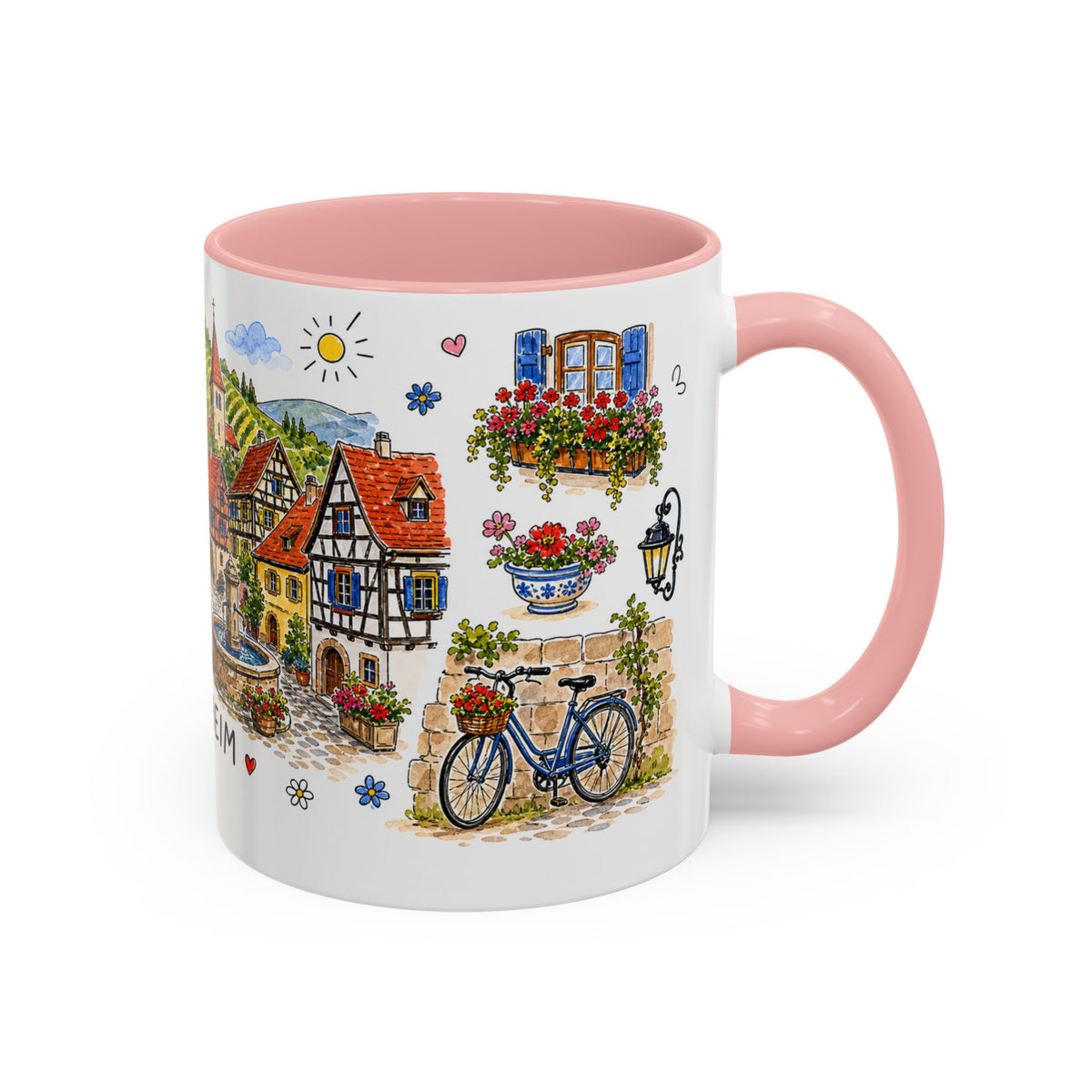 Eguisheim Illustrated Travel Mug | Alsace France Souvenir Accent Coffee Mug | 11oz 15oz Ceramic Cup