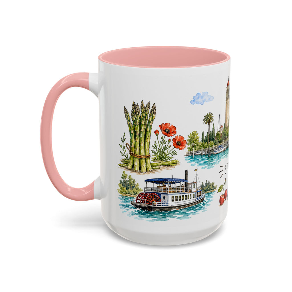 Stockton Illustrated Travel Mug | City Souvenir Accent Coffee Mug | 11oz 15oz Ceramic Cup
