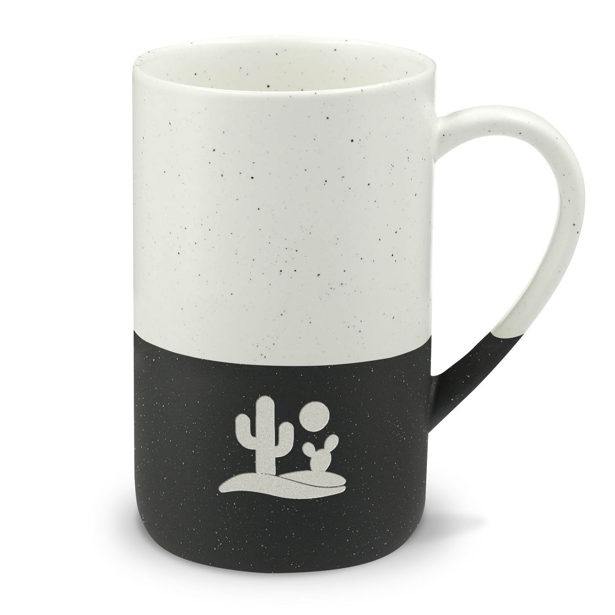 Desert Cactus Sunrise Engraved Speckled Ceramic Mug, 13oz, Minimalist Coffee Cup, Gift for Nature Lovers